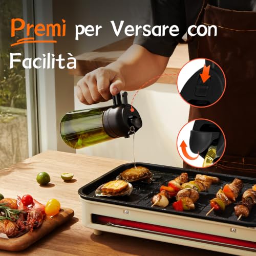 Detalle de TrendPlain Spruzzino Olio per Friggitrice ad Aria 470 ml – Oliera Spray 2 in 1, Nero