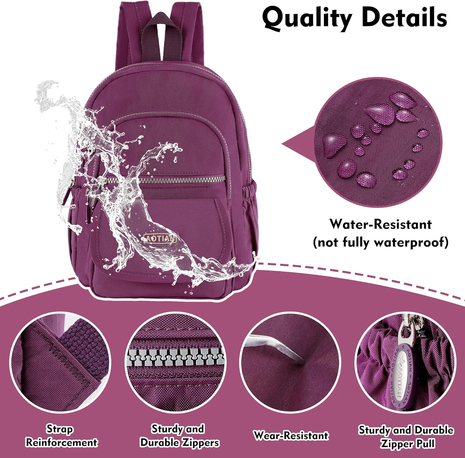 Detalle de AOTIAN Nylon Lightweight Sturdy Little Casual Backpack 7 L