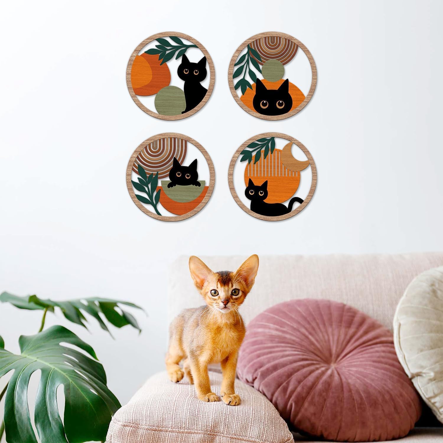 Detalle de TOARTi cat wall art 4 pack, 11x11inch