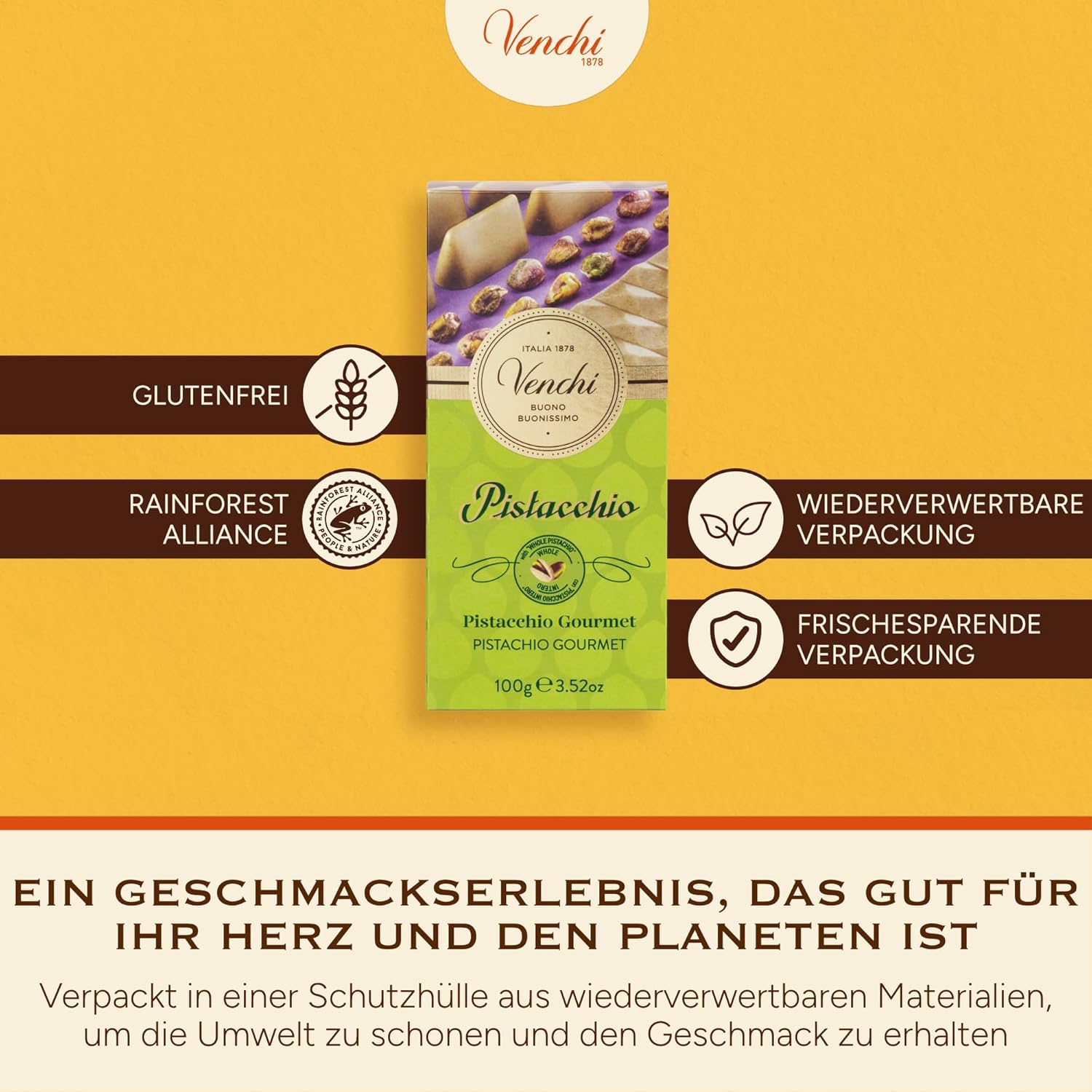 Thumbnail 3 de Venchi Gourmet Pistazien-Schokoladen-Tafel, Weiße Schokolade mit Pistazienpaste und ganzen Pistazien, 95 g
