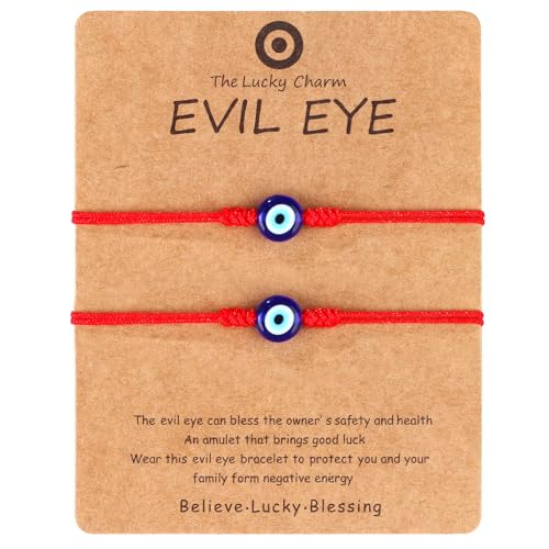 Detalle de JUVJEW Blue Evil Eye Anklet Bracelet with Red String — Adjustable, Handmade Protection Jewelry