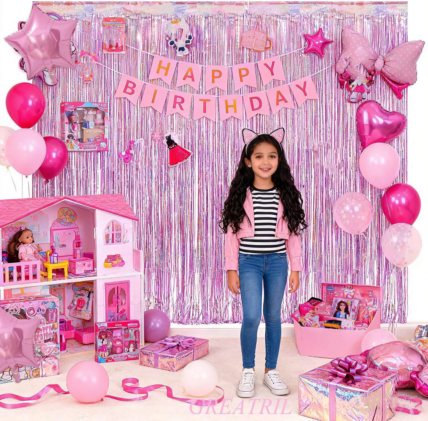 Thumbnail 3 de GREATRIL Lametta Vorhang Rosa Glitzer (2er-Set) – Party-Folienfransen als Deko für Einhorn, Prinzessin & mehr