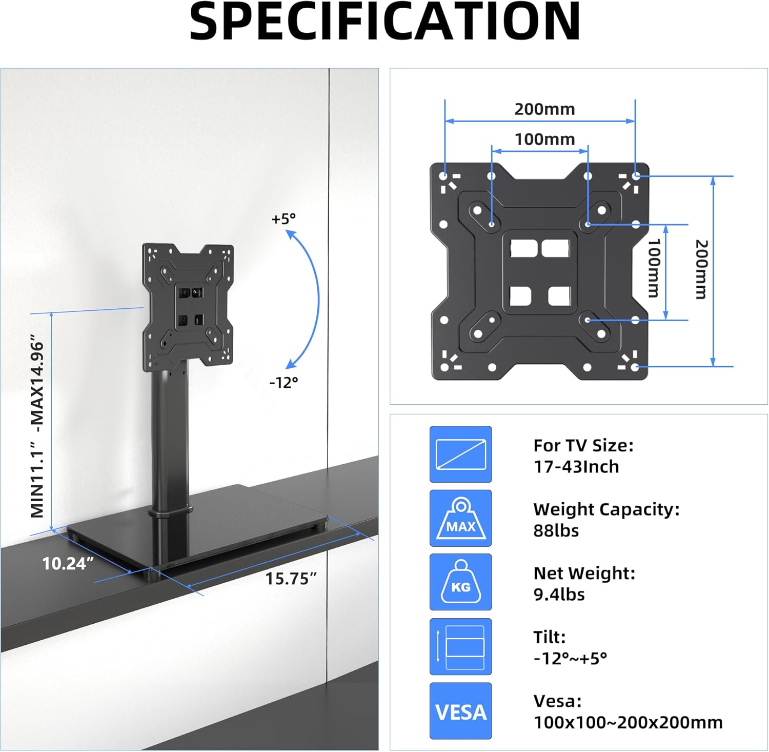 Thumbnail 1 de XINLEI TS103 supporto da tavolo per TV 17–43" 88 lb