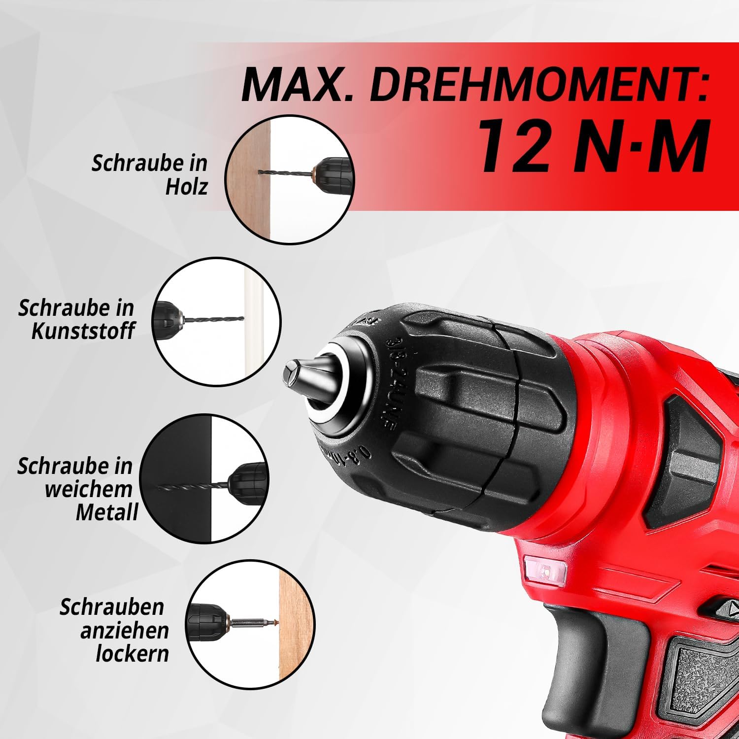 Detalle de DEKO Werkzeugkoffer-Set mit Akkuschrauber (8V) und LED – bestückt, 126-teilig