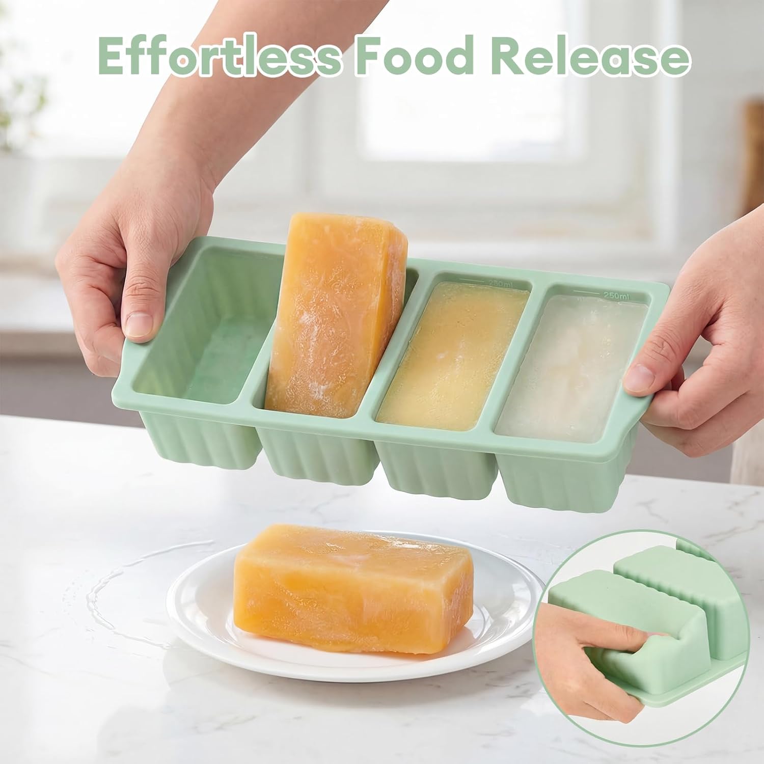 Detalle 2 de 2 Pack Silicone Freezer Moulds for Batch Cooking: 1-Cup Soup Portions with Airtight Lids