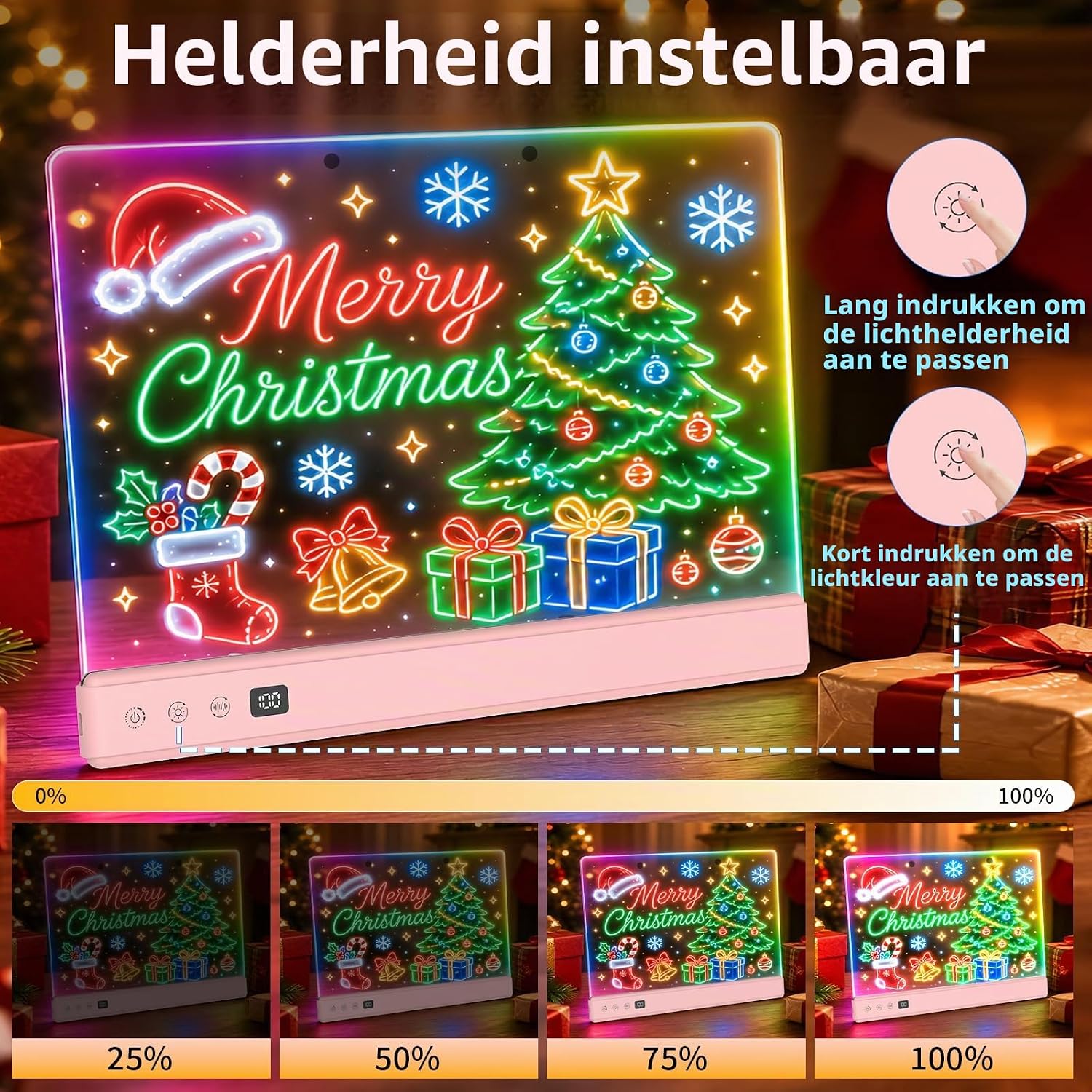 Detalle 1 de TOHETO LED-tekenbord voor kinderen, oplaadbaar met 7 RGB-kleuren en 9 lichtmodi