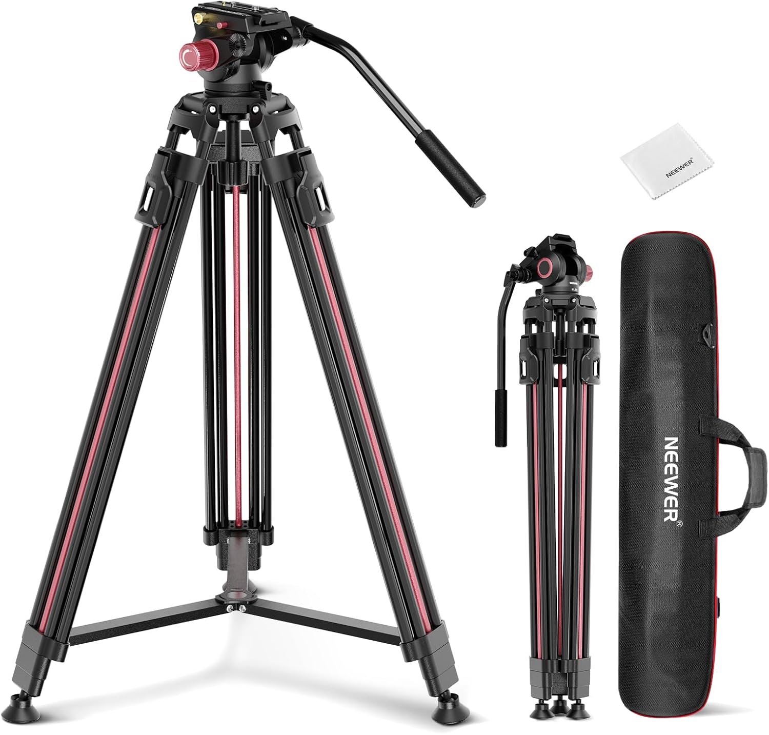 Detalle de NEEWER LL38 79"/2m Video Camera Tripod with Fluid Head & Cleaning Cloth: A practical, heavy‑duty option