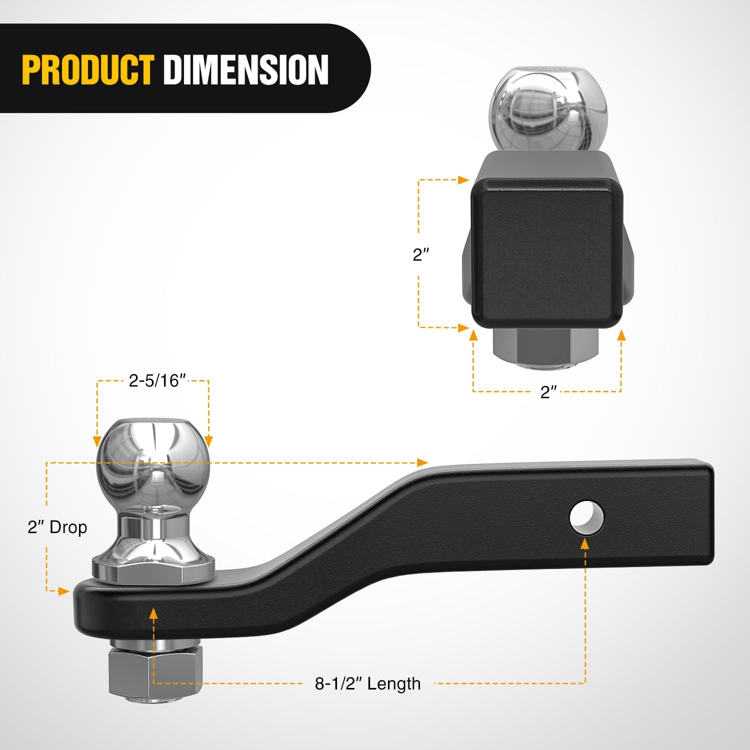 Detalle 2 de Nilight Forged Trailer Hitch Ball Mount (2-5/16-Inch Ball) for 2-Inch Receivers, 15000 lbs Capacity, Gloss Black Finish