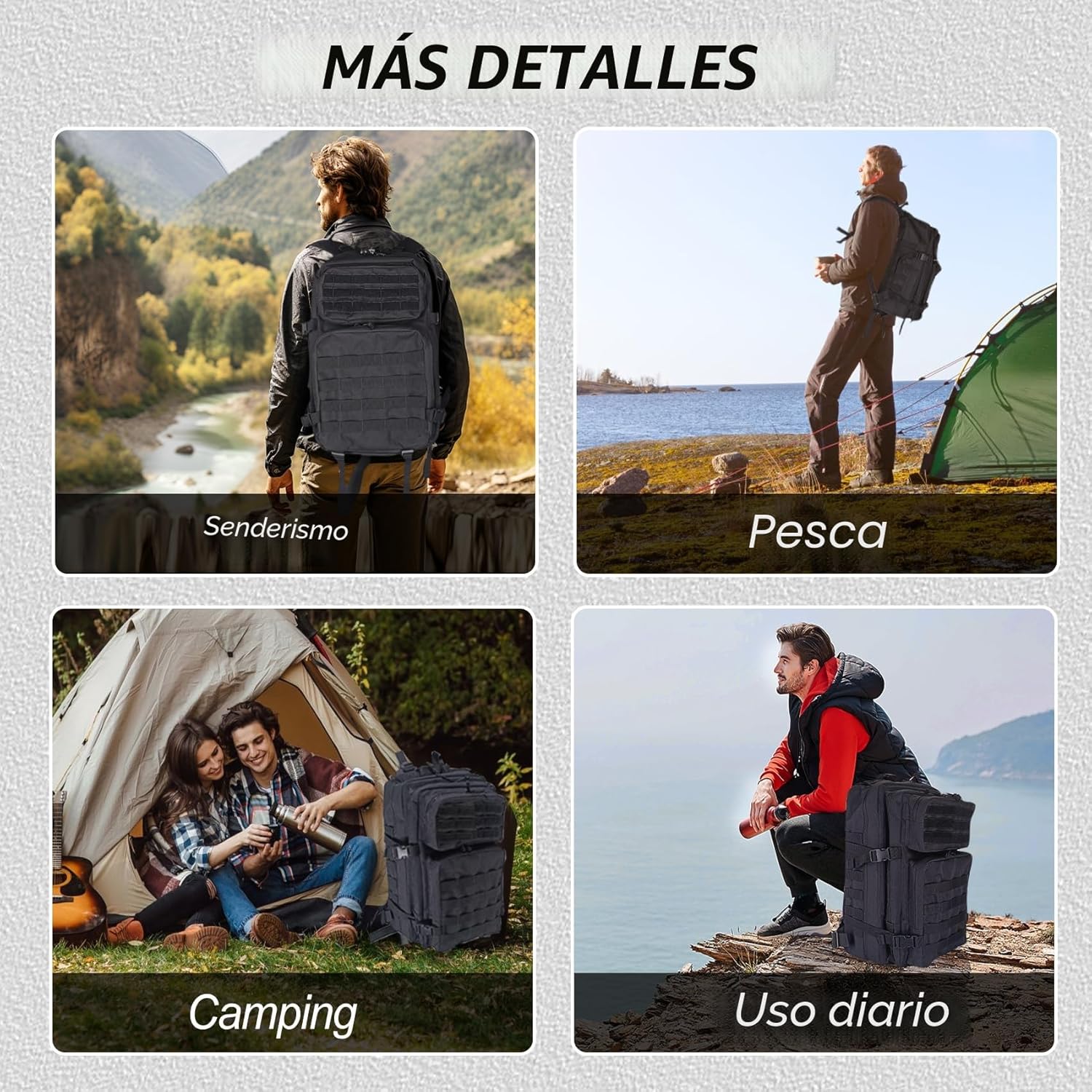Detalle 2 de HEMSO Mochila Militar 45L impermeable: gran capacidad y sistema Molle para tus aventuras