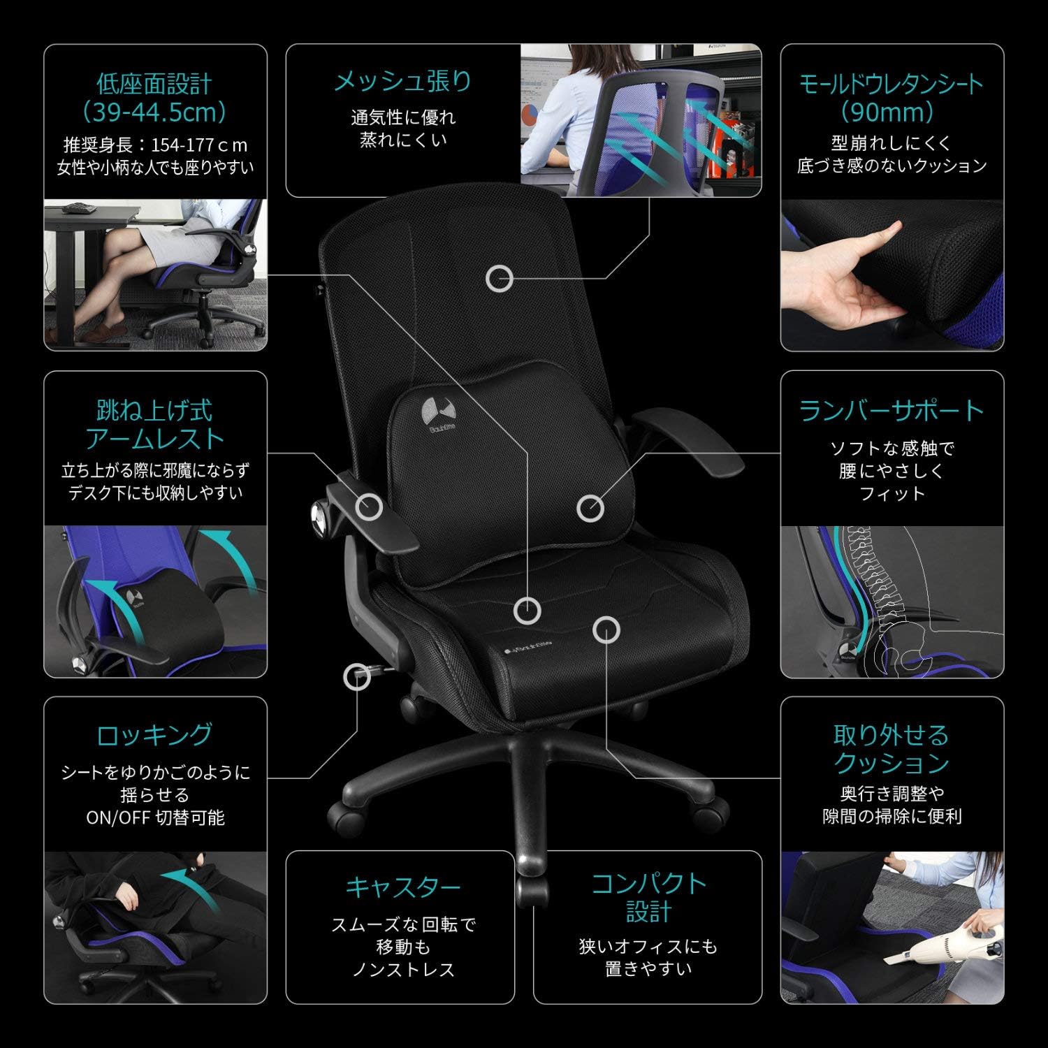 Detalle 2 de Bauhutte G-130-GN ゲーミングチェア メッシュ・グリーン・跳ね上げ式アームレスト