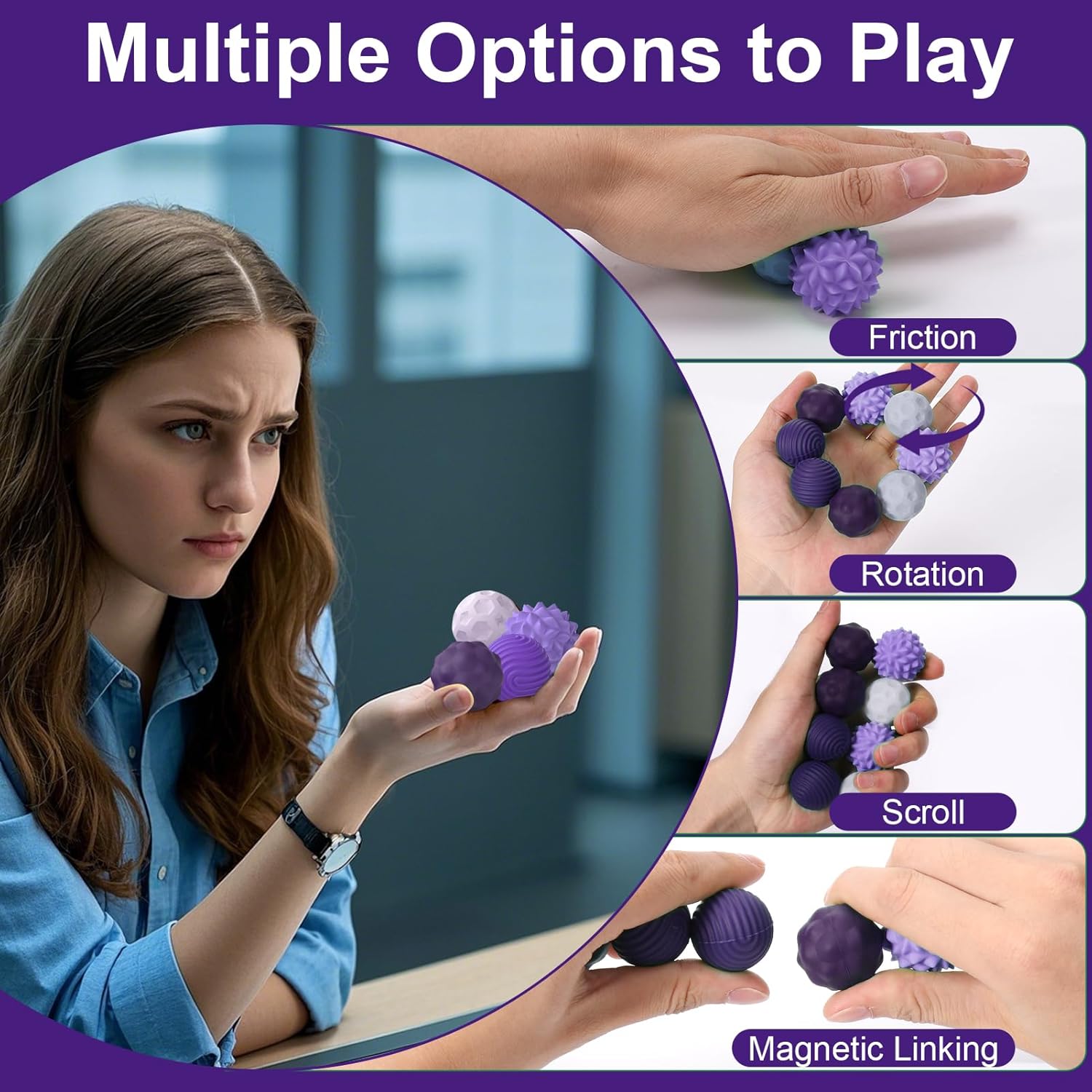 Detalle de BUSOHA Silicone Fidget Balls (4-Pack) Quiet Stress Relief for Adults, Teens & Classroom Use