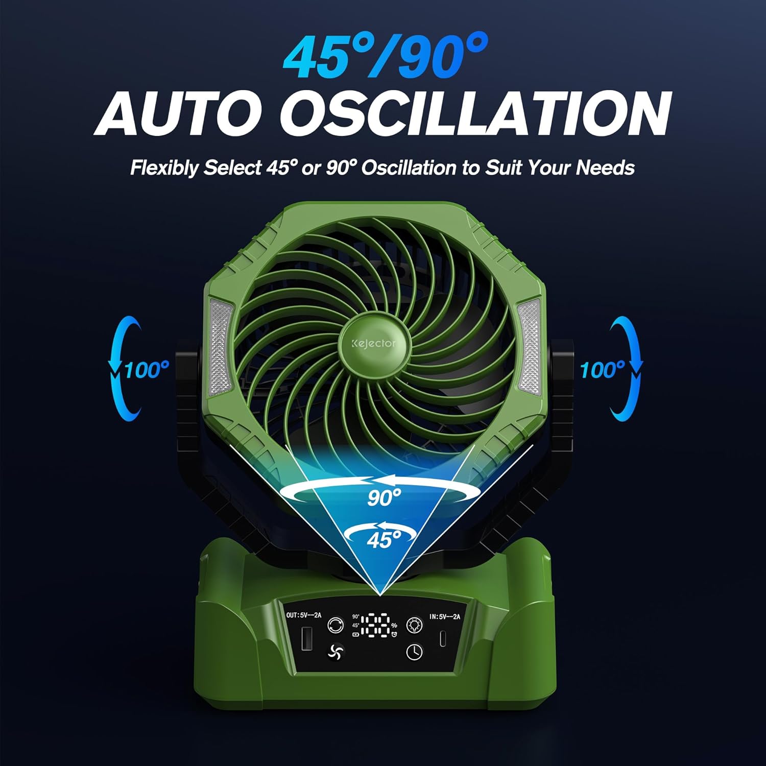 Detalle 2 de kejector Camping Fan with Led Light 24000mAh – Portable Ceiling & Desk Fan