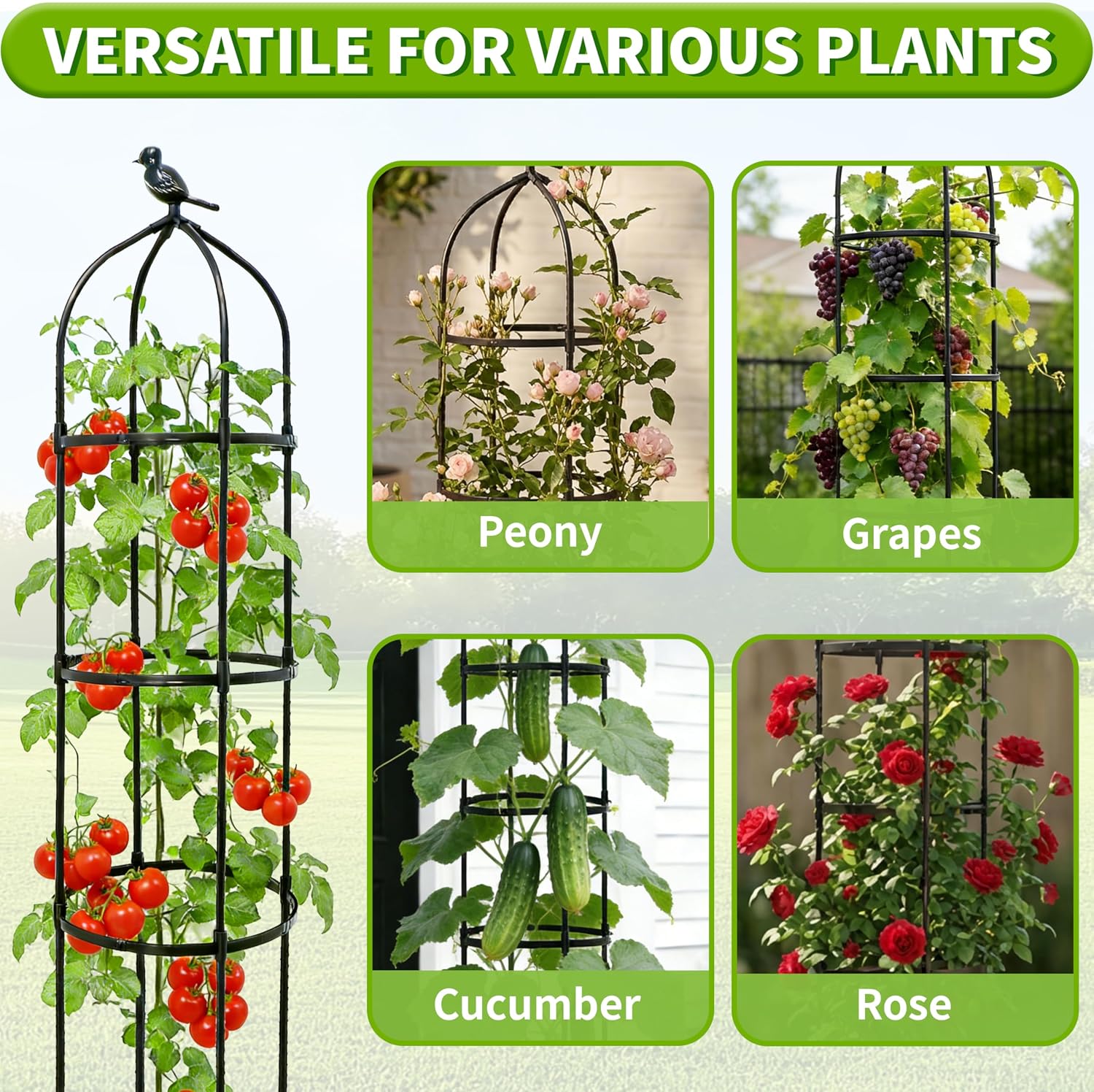 Thumbnail 6 de Garden Obelisk Trellis 175cm – Weatherproof Steel Plant Support with 3 Finials