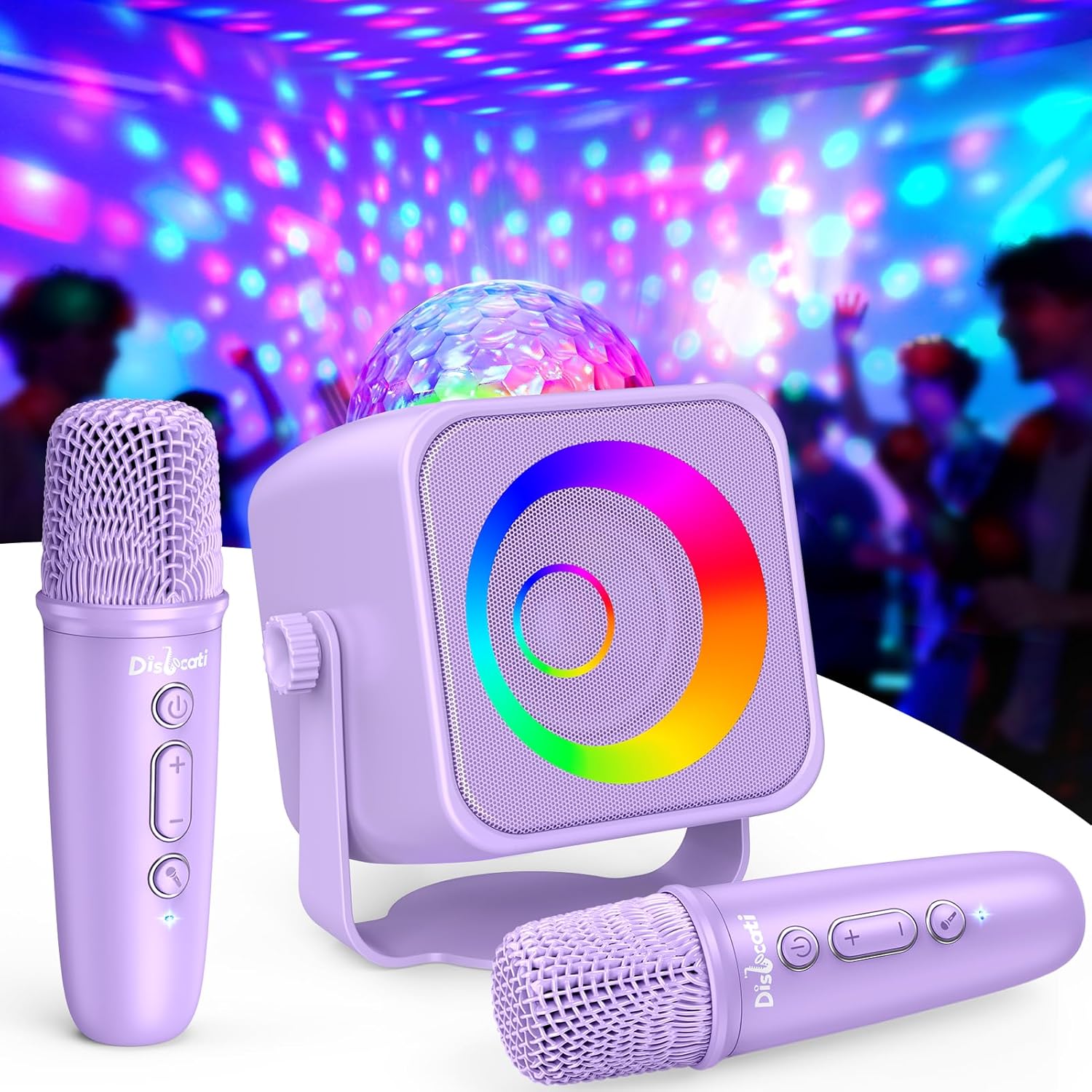 Dislocati Karaoke con 2 Microfono Bambini: karaoke Bluetooth con luci, supporto 360° e effetti vocali