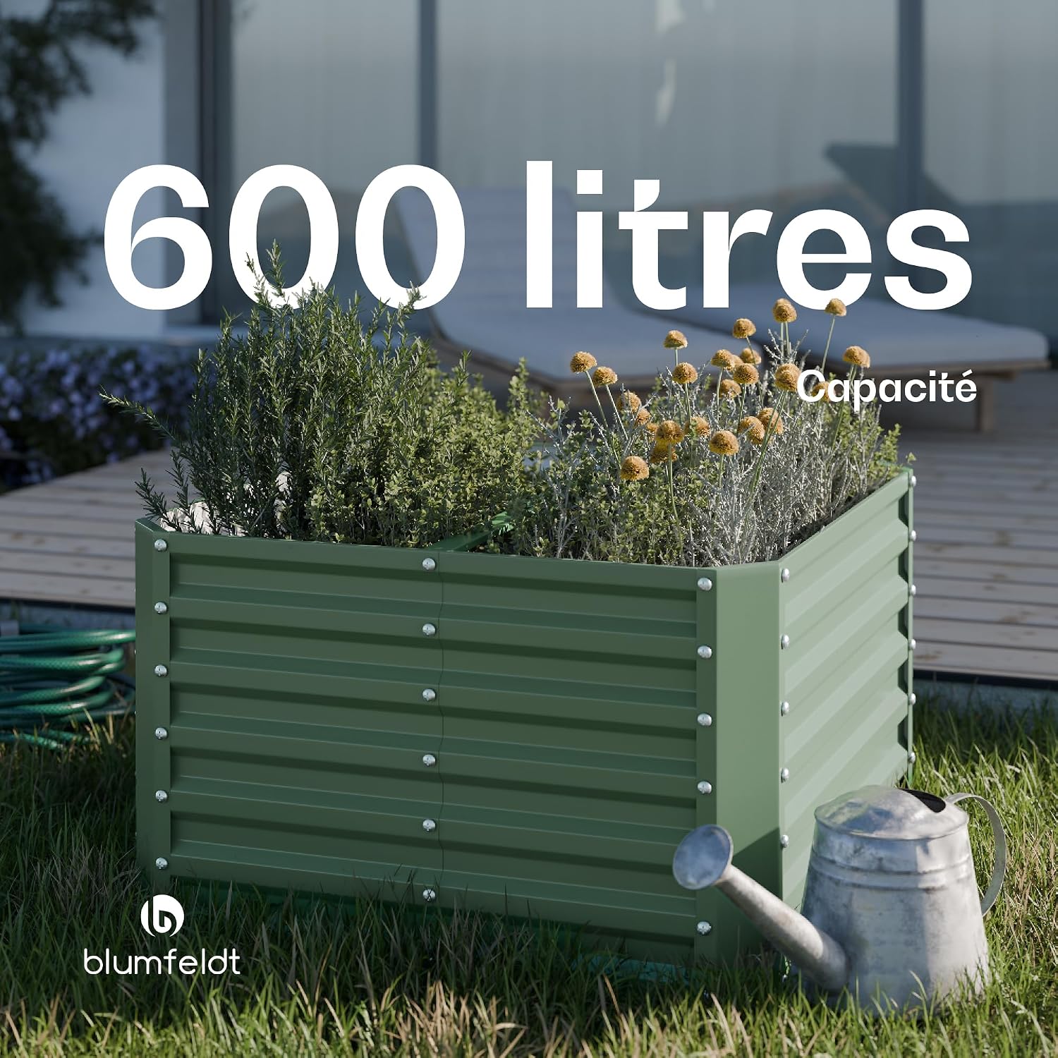 Detalle de Blumfeldt High Grow Straight verhoogde moestuin, 600 l in Galvalume-staal