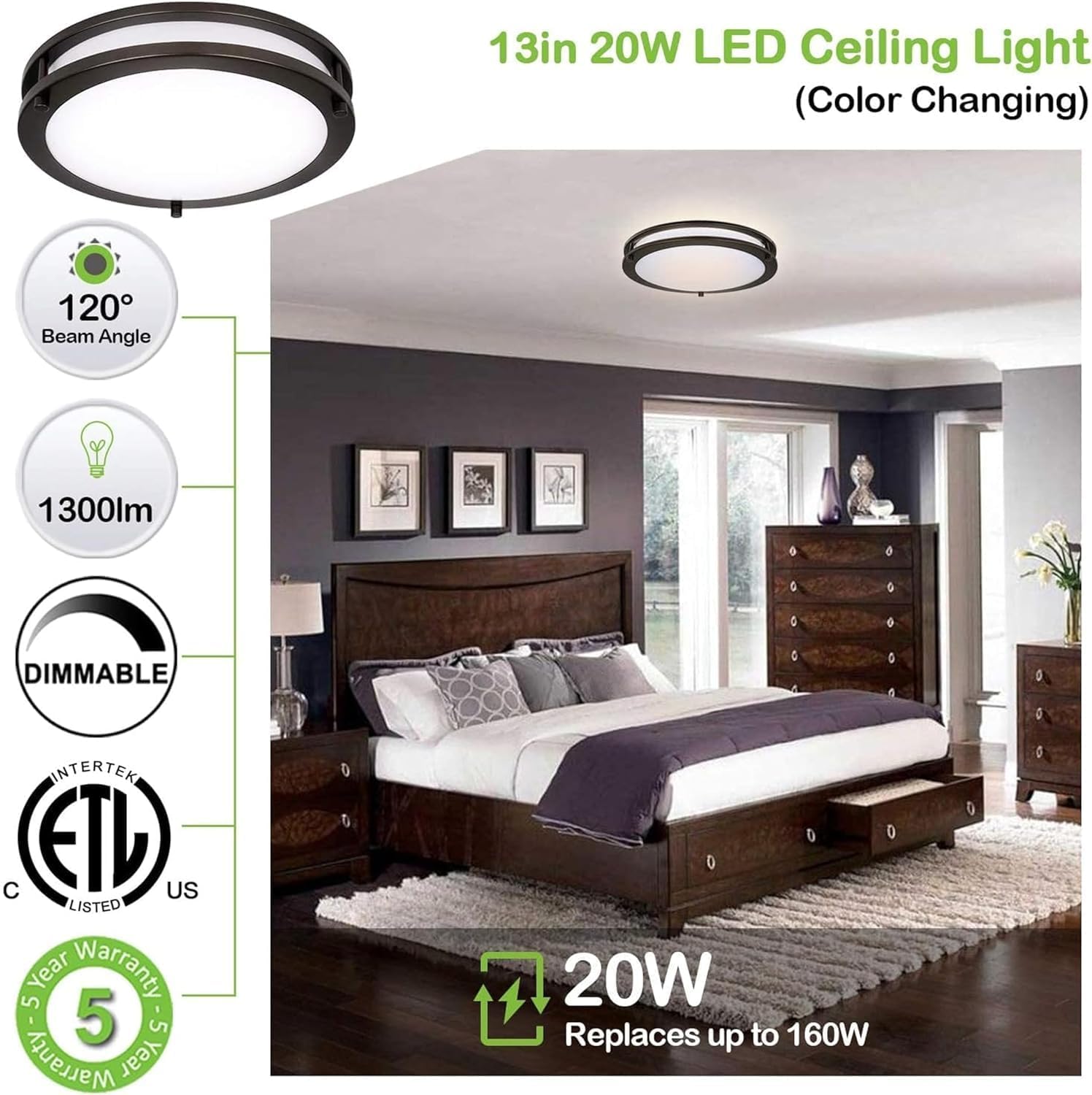 Detalle de Saturn 13-inch Flush Mount LED Ceiling Light