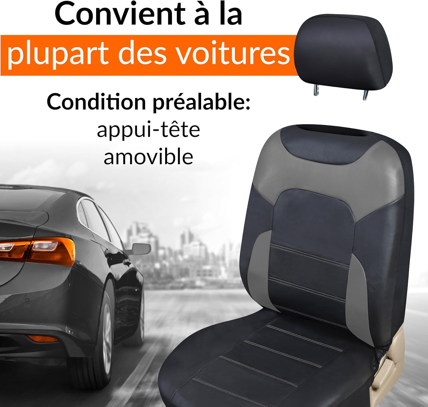 Detalle de Upgrade4cars Housses de Sièges Auto Universelles Simili Cuir Gris – Ensemble Complet Avant et Arrière, Toutes Saisons