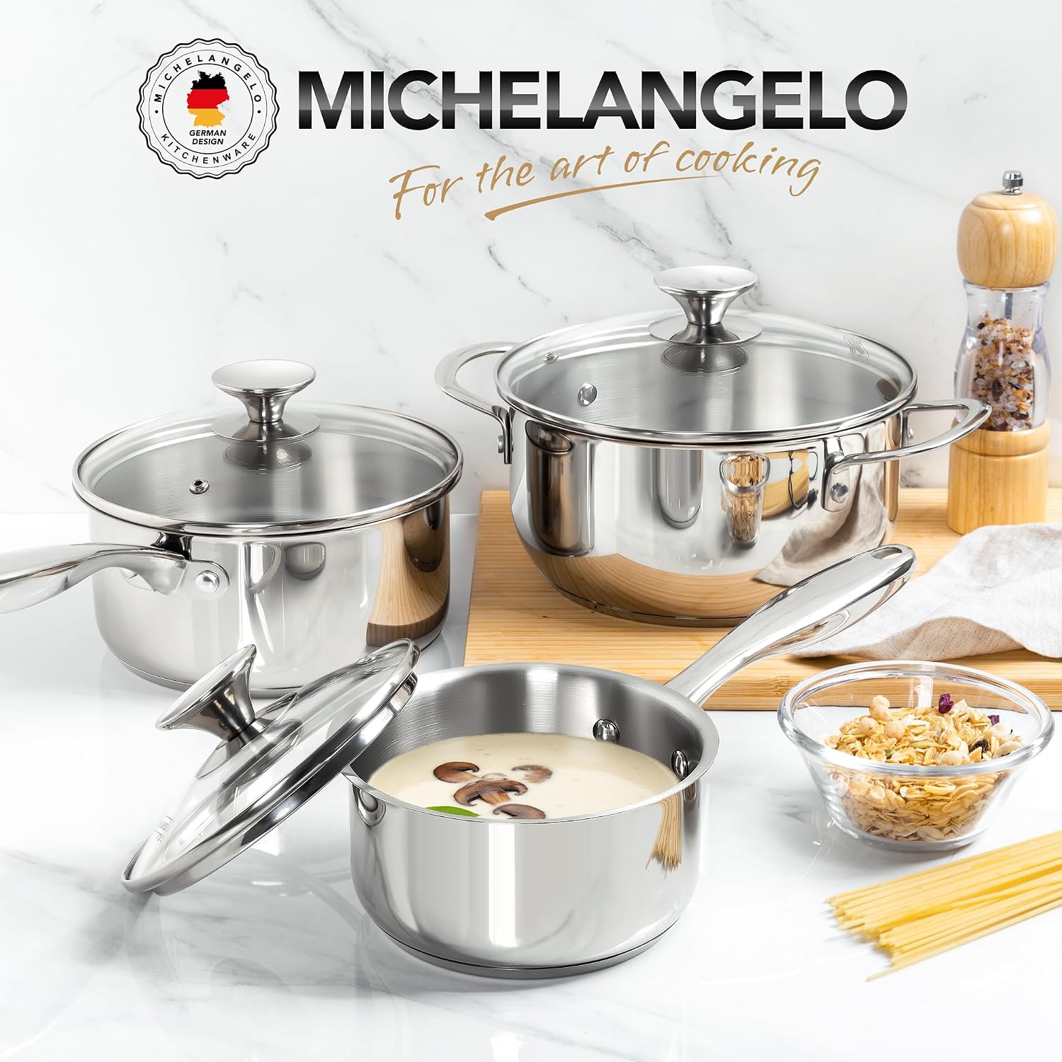 Thumbnail 5 de MICHELANGELO Stainless Steel Pot Set 3pcs