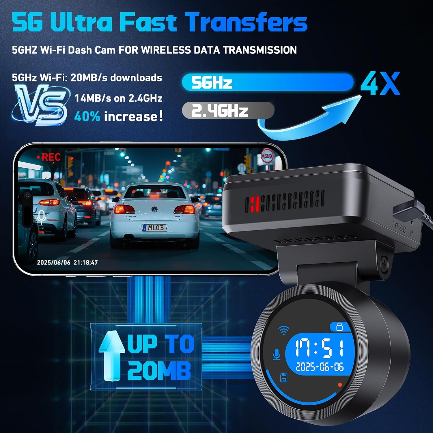 Detalle de Dash Cam Front 4K 170° Wide Angle Dash Camera