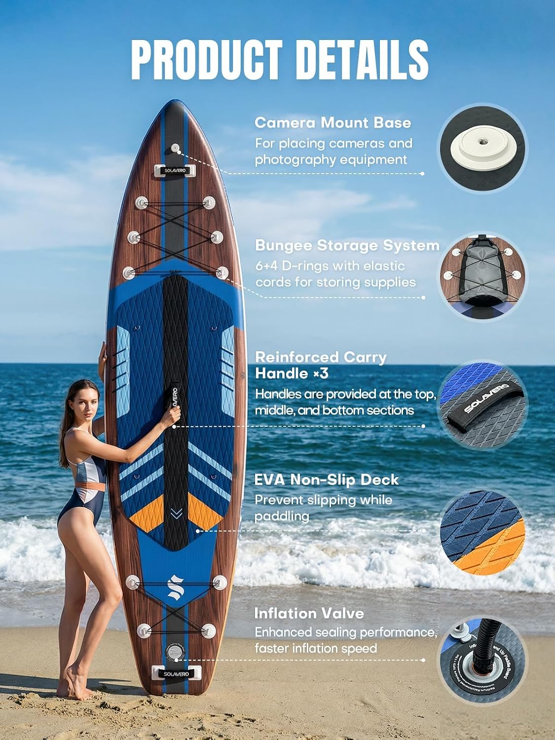 Thumbnail 3 de SOLAVERO 11'6" Inflatable SUP Board, 35" Wide with EVA Deck and Seat