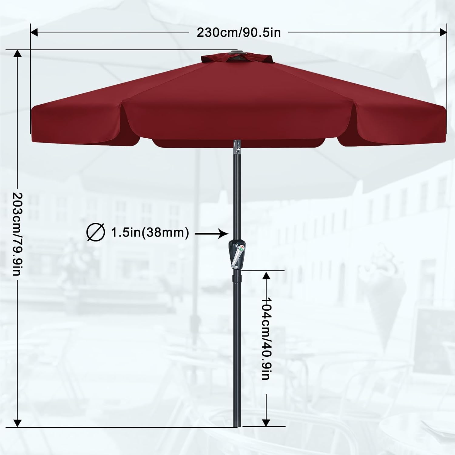 Thumbnail 4 de MasterCanopy Valance 2.3M Patio Umbrella for Outdoor Table in Burgundy