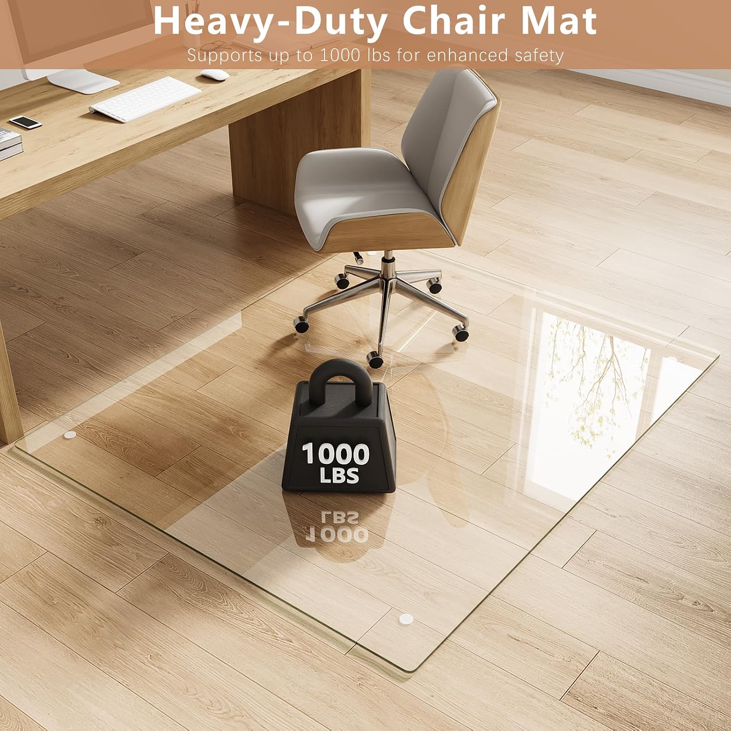 Thumbnail 2 de MYSUNORIA Transparent Glass Chair Mat 48x60, 0.19" Tempered Glass