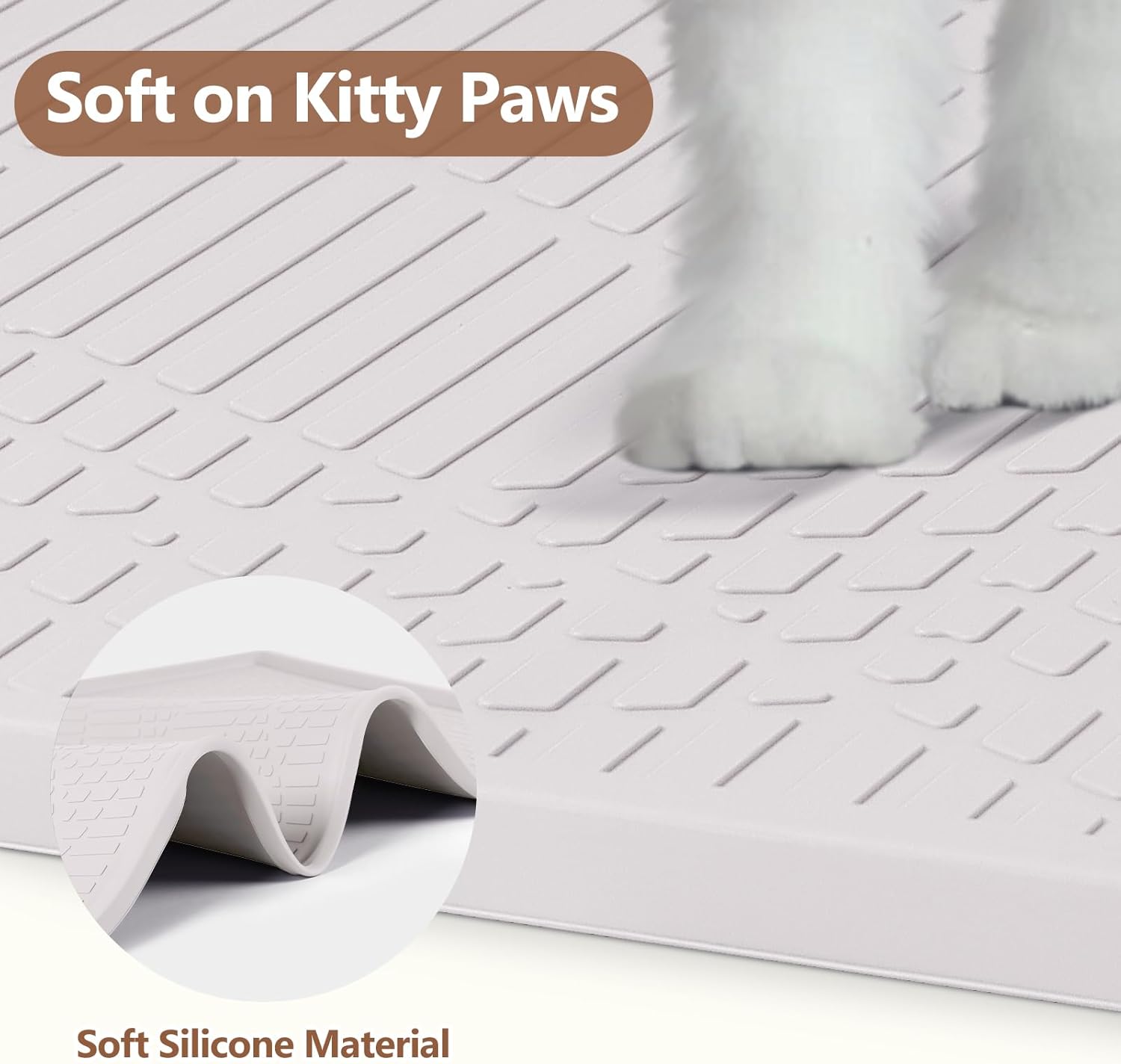 Detalle 1 de Bartuke große Katzenstreu-Matte mit Spielzeug-Ball (34" x 22") – Silikon-Streu-Fangmatte zur Streukontrolle