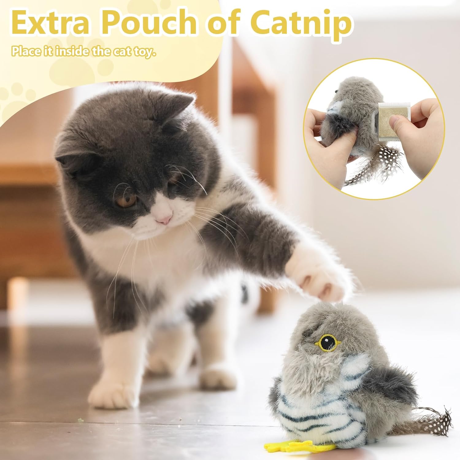 Thumbnail 6 de UKONWIT Flappy Bird Cat Toy: Interactive Chirping Bird with Catnip (Rechargeable, Ground Play)