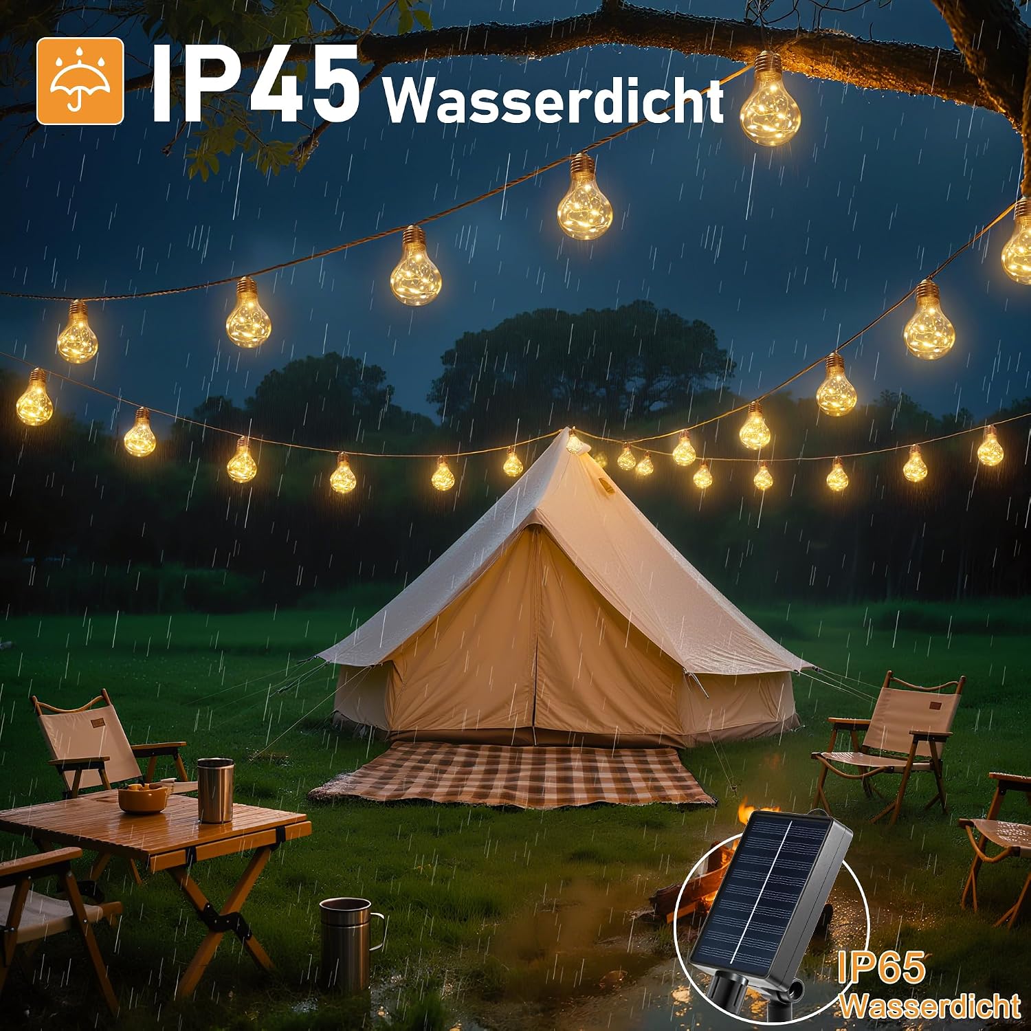 Detalle 2 de HeiPard Solar Lichterkette Außen 8,5 m | 16 A60 LED Glühbirnen, Vintage-Design, USB/Solar, IP45