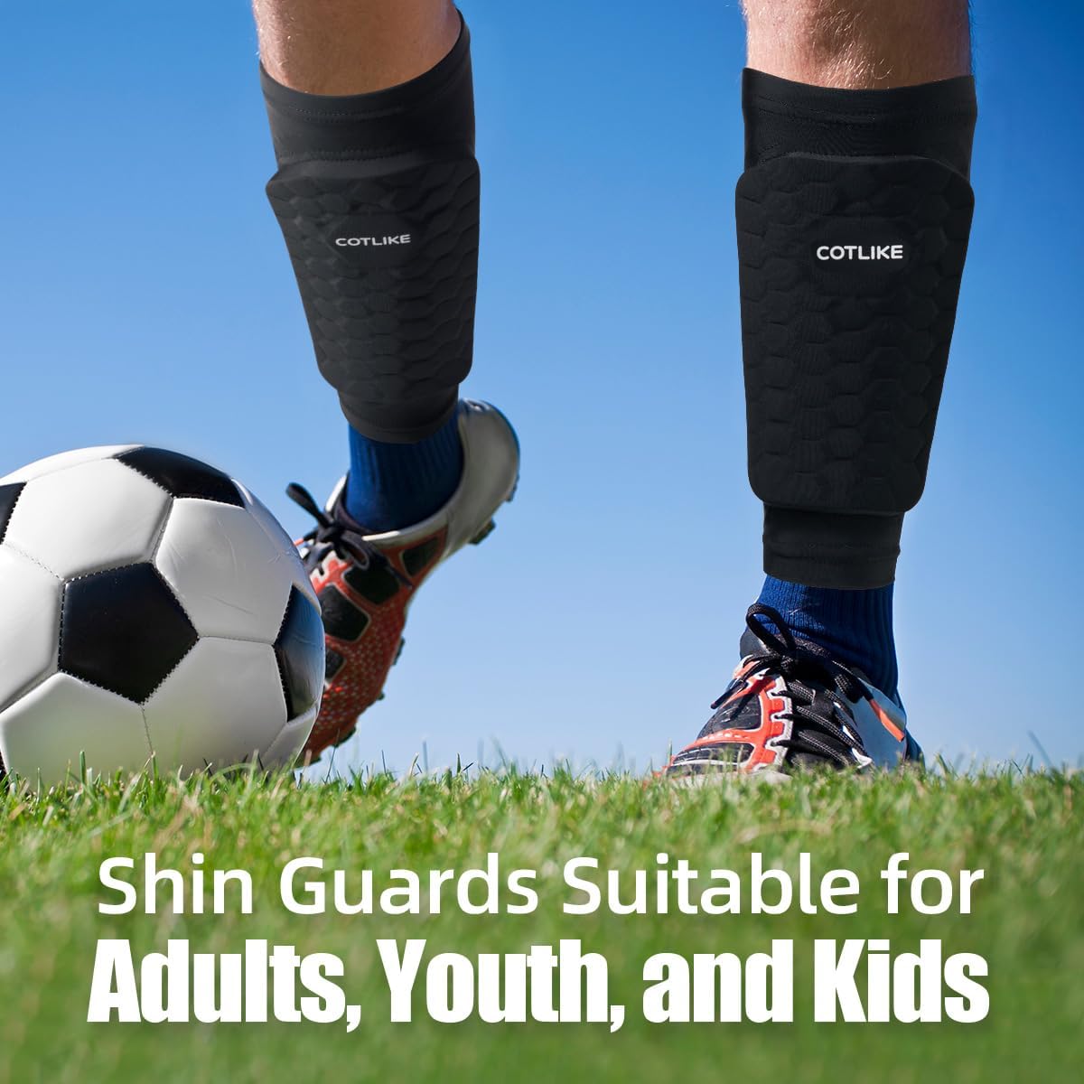 Detalle de COTLIKE Soccer Shin Guards, X-Small Nylon-Spandex Sleeves with Honeycomb Pads