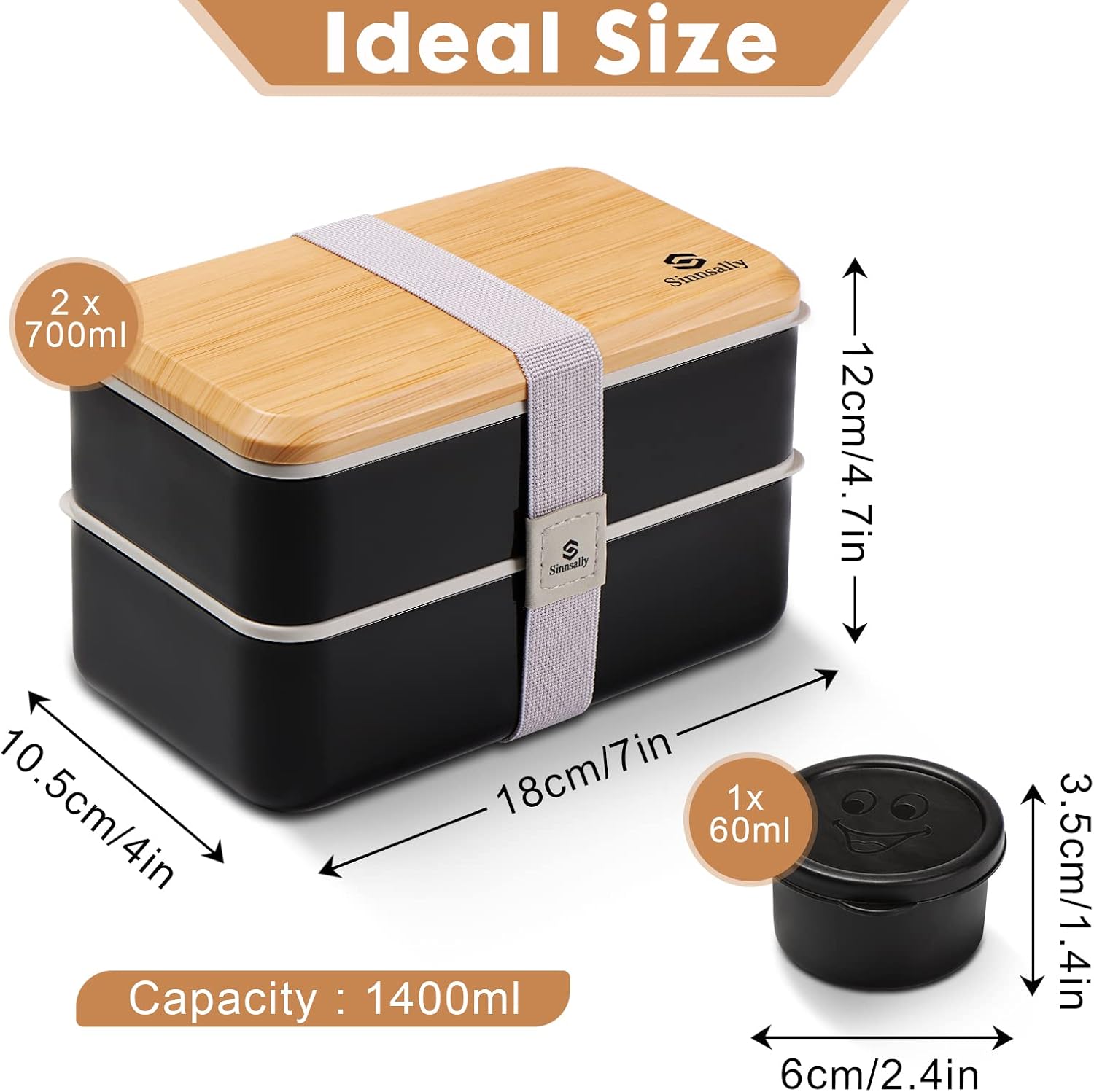 Detalle 2 de Sinnsally 1400ML Bento Box leak‑proof lunchbox 🍱