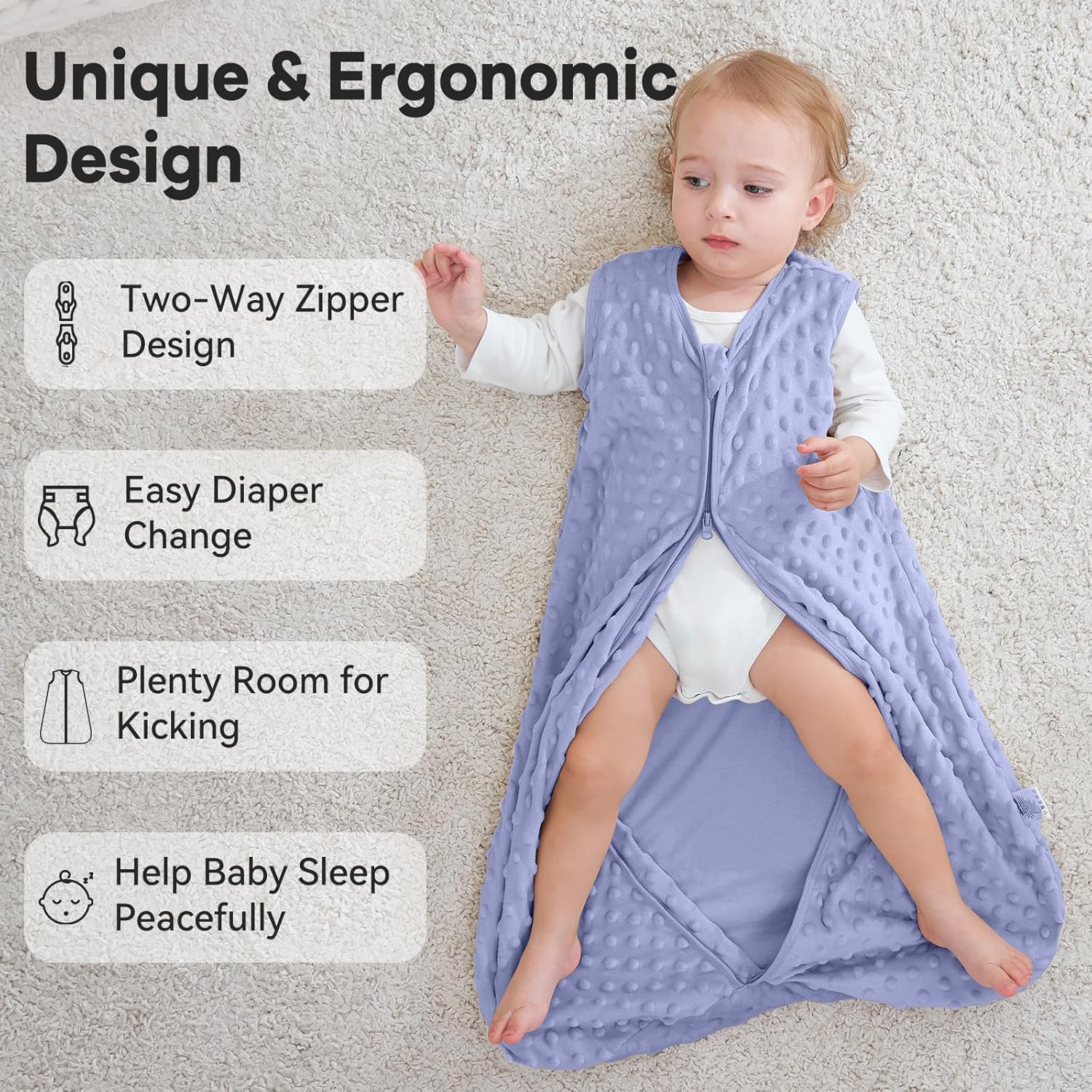 Thumbnail 3 de Unnivoll Baby Sleeping Bag 1.5 Tog with Plush Dots: 2 Pack for 0–6 Months