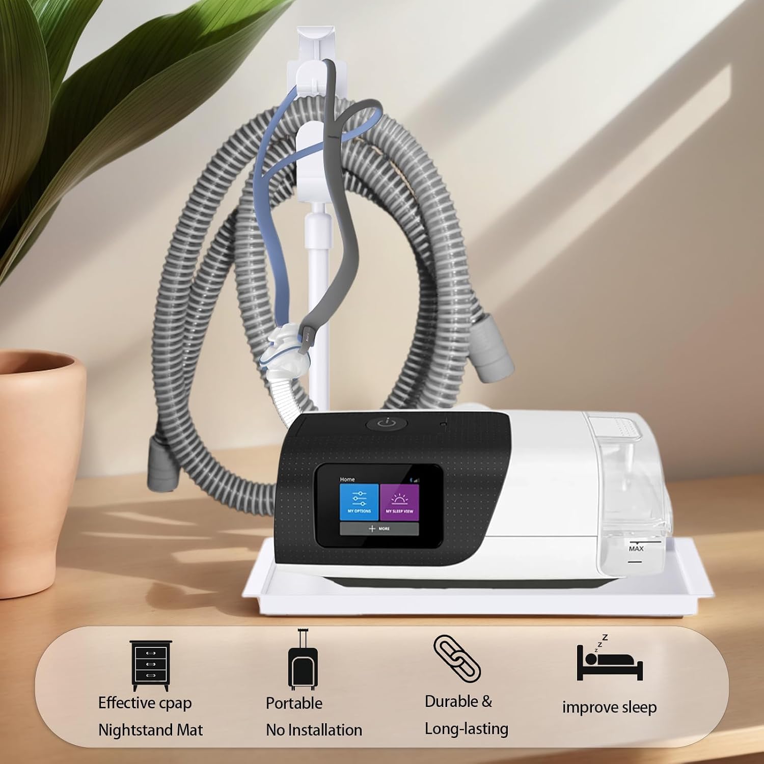 Thumbnail 4 de KAEDLEY Retractable CPAP Hose Holder with Adjustable Hanger and Bedside Tray