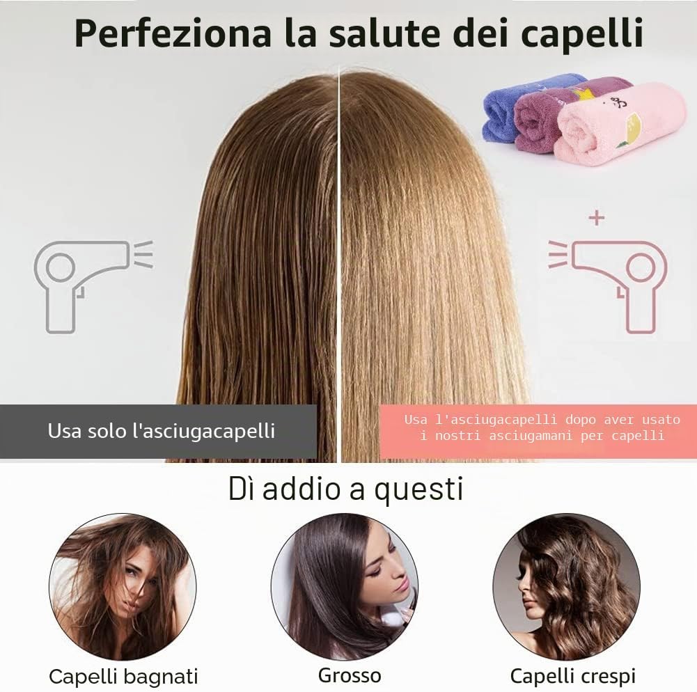 Detalle de URAQT Asciugamano Microfibra Capelli – 3 Pezzi turbante con bottone, morbidissimo e super assorbente