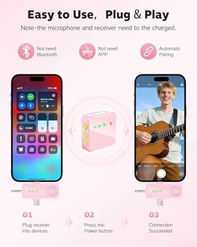 Thumbnail 3 de Bayanbulu Pink Wireless Lavalier Microphone for iPhone, Android, Cameras