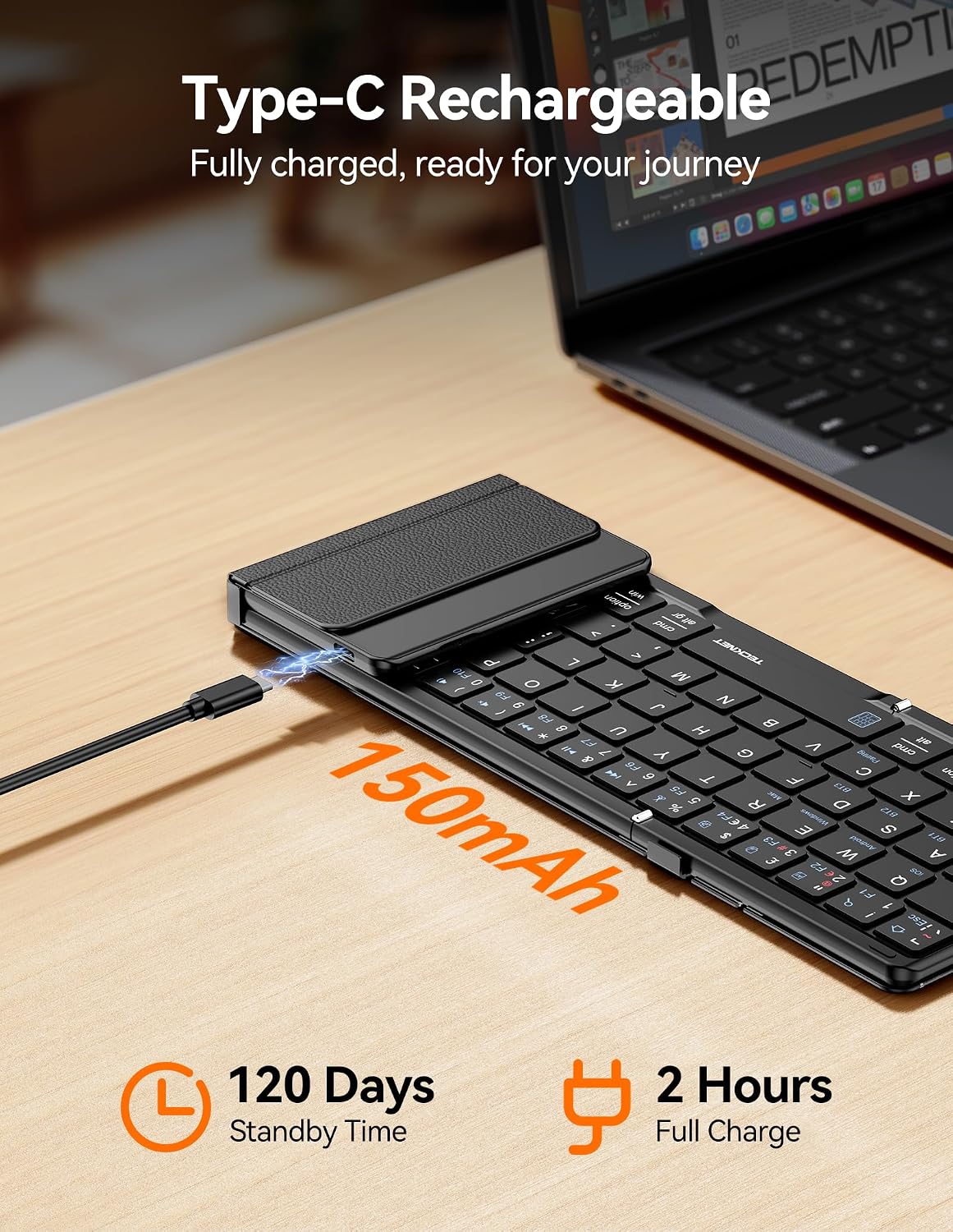 Thumbnail 3 de TECKNET Foldable Bluetooth Keyboard with Touchpad (64-key) — pocket travel mini keyboard with trackpad & numeric keypad