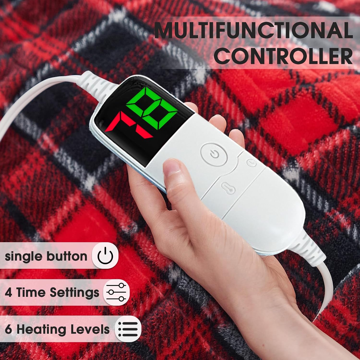 Detalle de Heated Electric Blanket Twin Size 62x84 Soft Sherpa