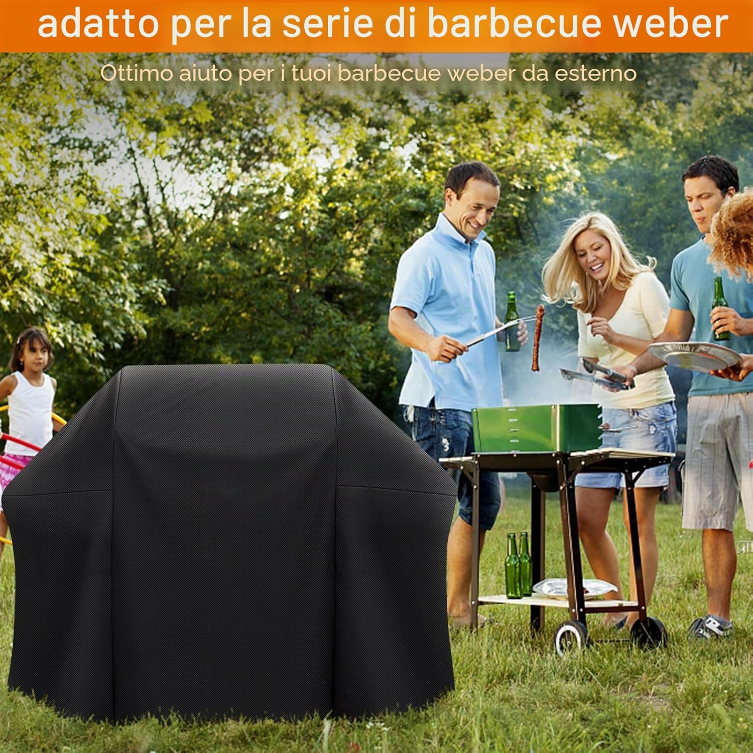 Detalle de Copertura Barbecue da Esterno – Copertura BBQ impermeabile in Oxford 600D, compatibile con Weber Genesis serie 300, Dyna-Glo a 3 bruciatori e Nexgrill a 4 bruciatori