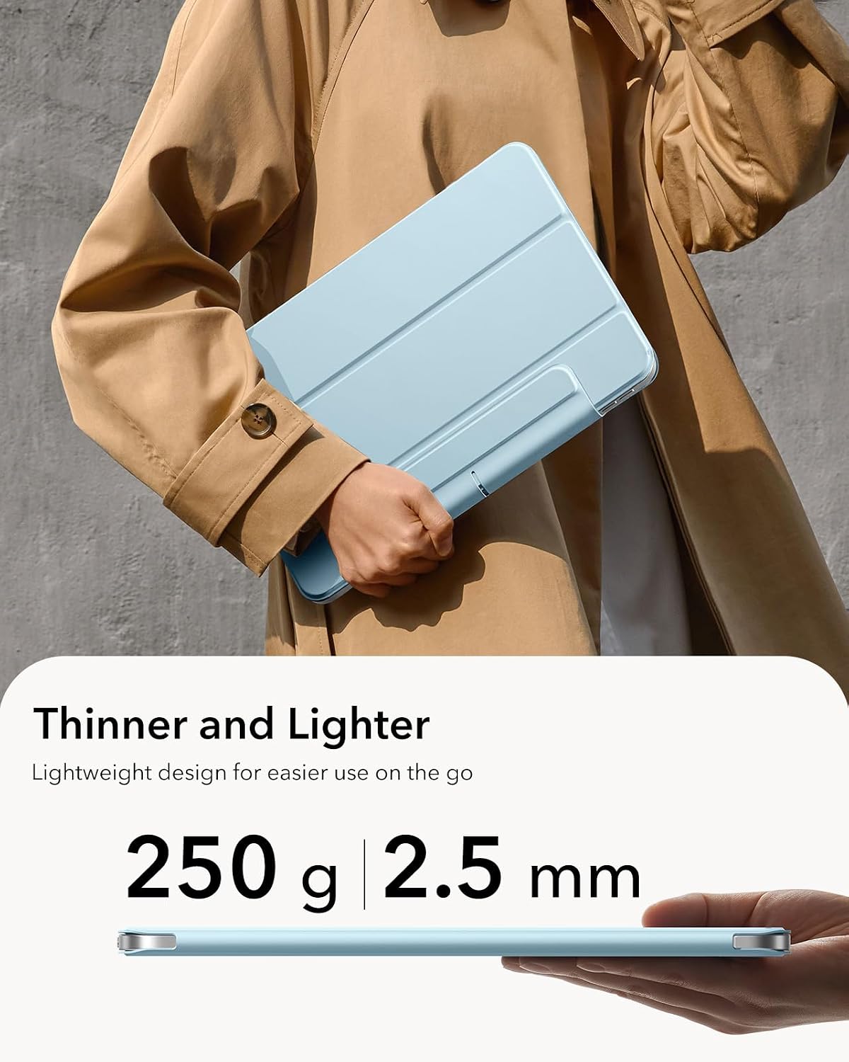 Detalle de ESR Hülle für iPad Air 11 Zoll (M4/M3/M2) – Starke Magnetbefestigung, Trifold-Ständer, helles Blau