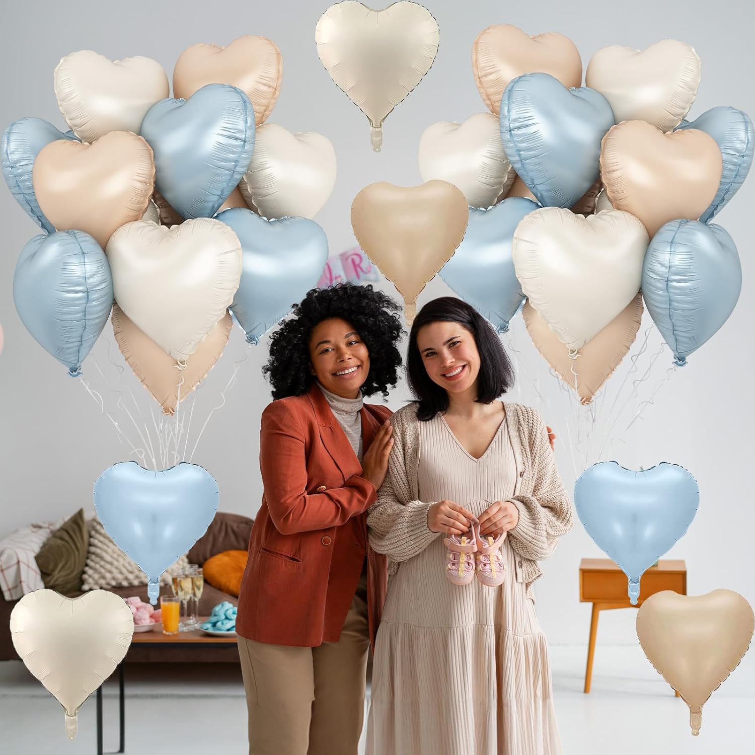 Thumbnail 4 de Blue Cream Heart Foil Balloons, 12Pcs 18-Inch Heart Shaped Mylar Balloons for Boho Birthdays, Baby Shower, Wedding