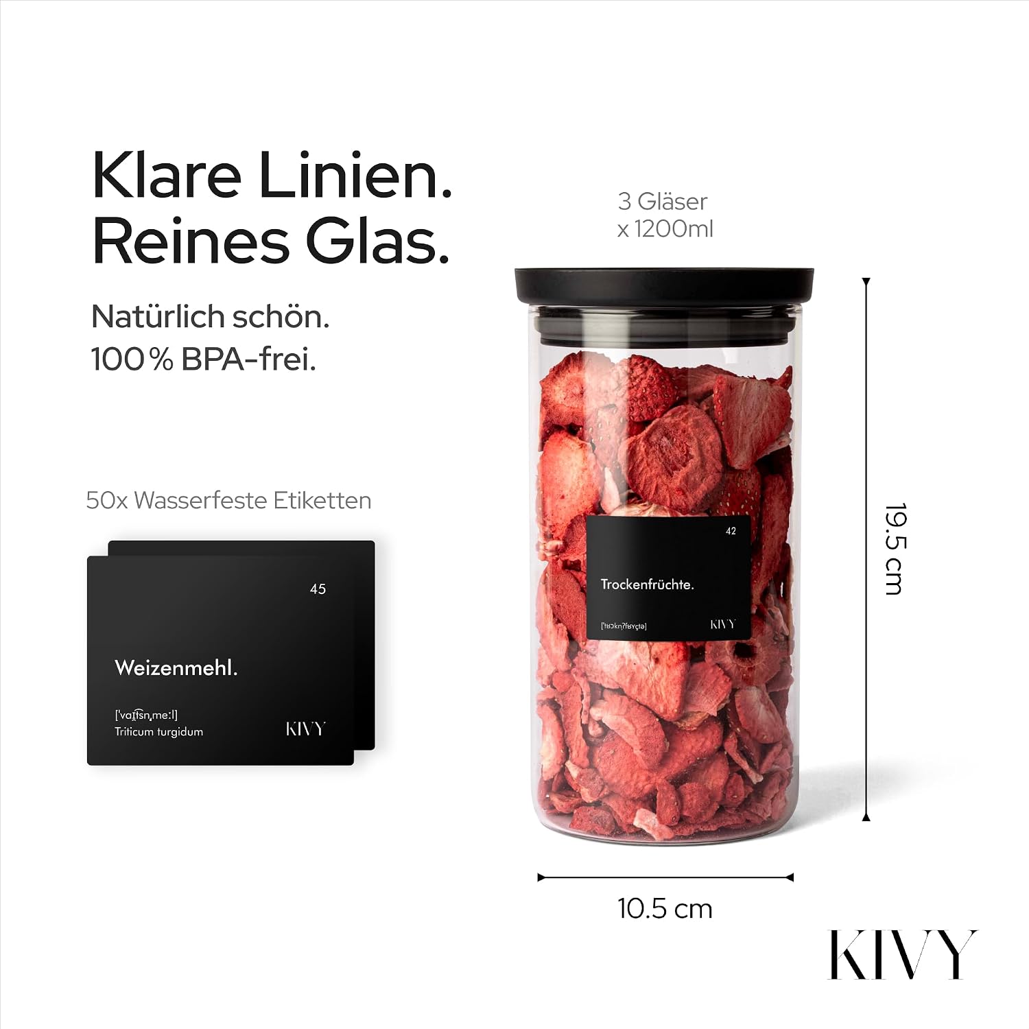 Detalle de KIVY Vorratsgläser 3x 1200ml 🥫