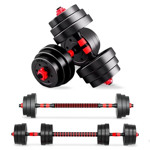 Detalle de JUPPLIES Juego de Mancuernas Ajustables 2 en 1 – Kit 20 kg con Barra Recta, Discos Recubiertos y Agarre Antideslizante