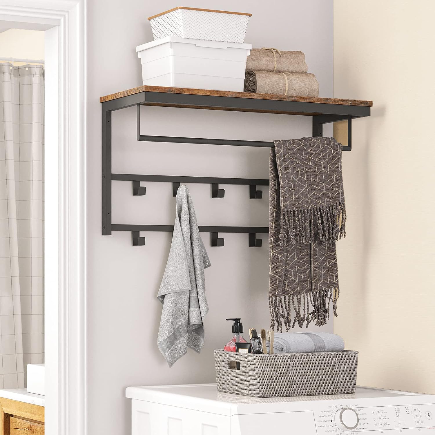 Detalle 2 de HOOBRO EBF12YM01 wandgarderobe met legplank, roede en 10 haken
