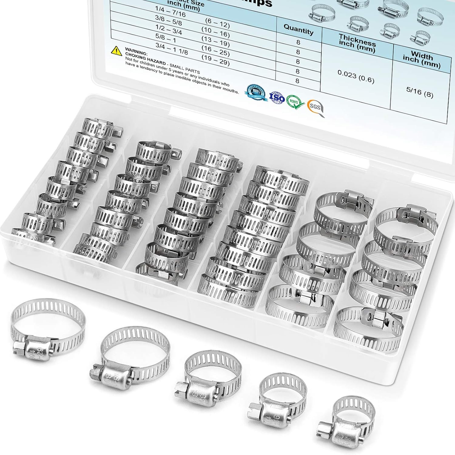 TICONN 40PCS Hose Clamp Set 1/4"–1-1/8" for Plumbing
