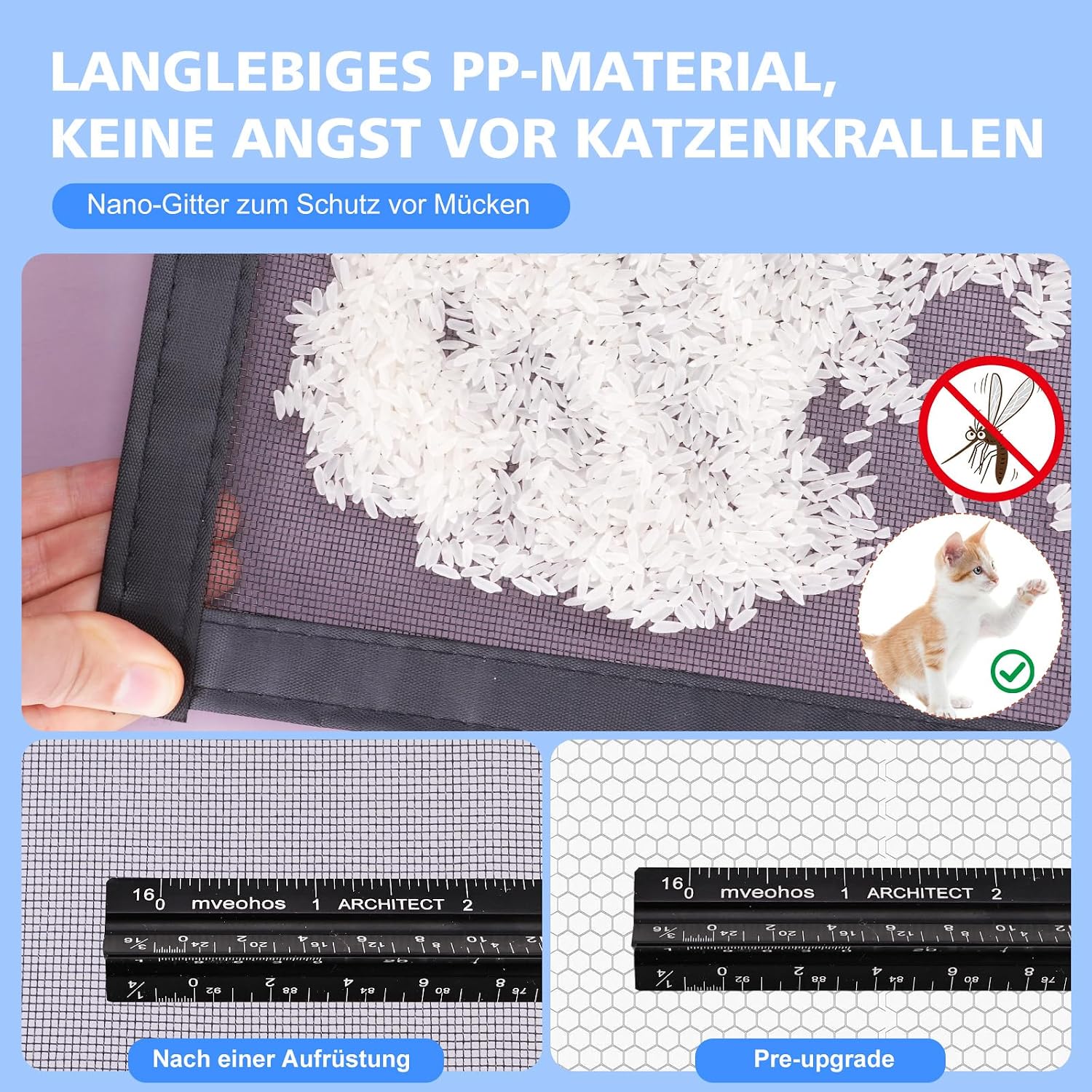 Thumbnail 2 de Fliegengitter Fenster Mit Klettband & Zipper, Schwarz 75x125 cm – Selbstklebender Insektenschutz für Dachfenster