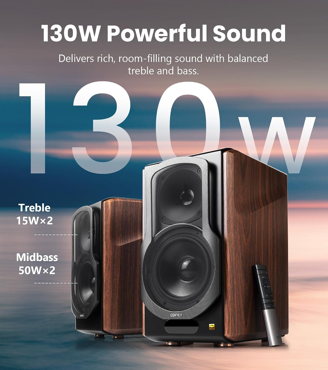 Detalle de Edifier S2000MKIII Coaxial, Bluetooth, Optical & RCA Bookshelf Speakers: Near-Field Active Tri-Amped 130W Studio Monitor