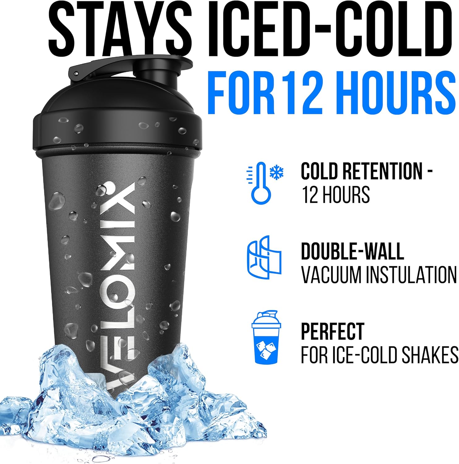 Detalle de VELOMIX 24 oz Stainless Steel Shaker Bottle 🥤