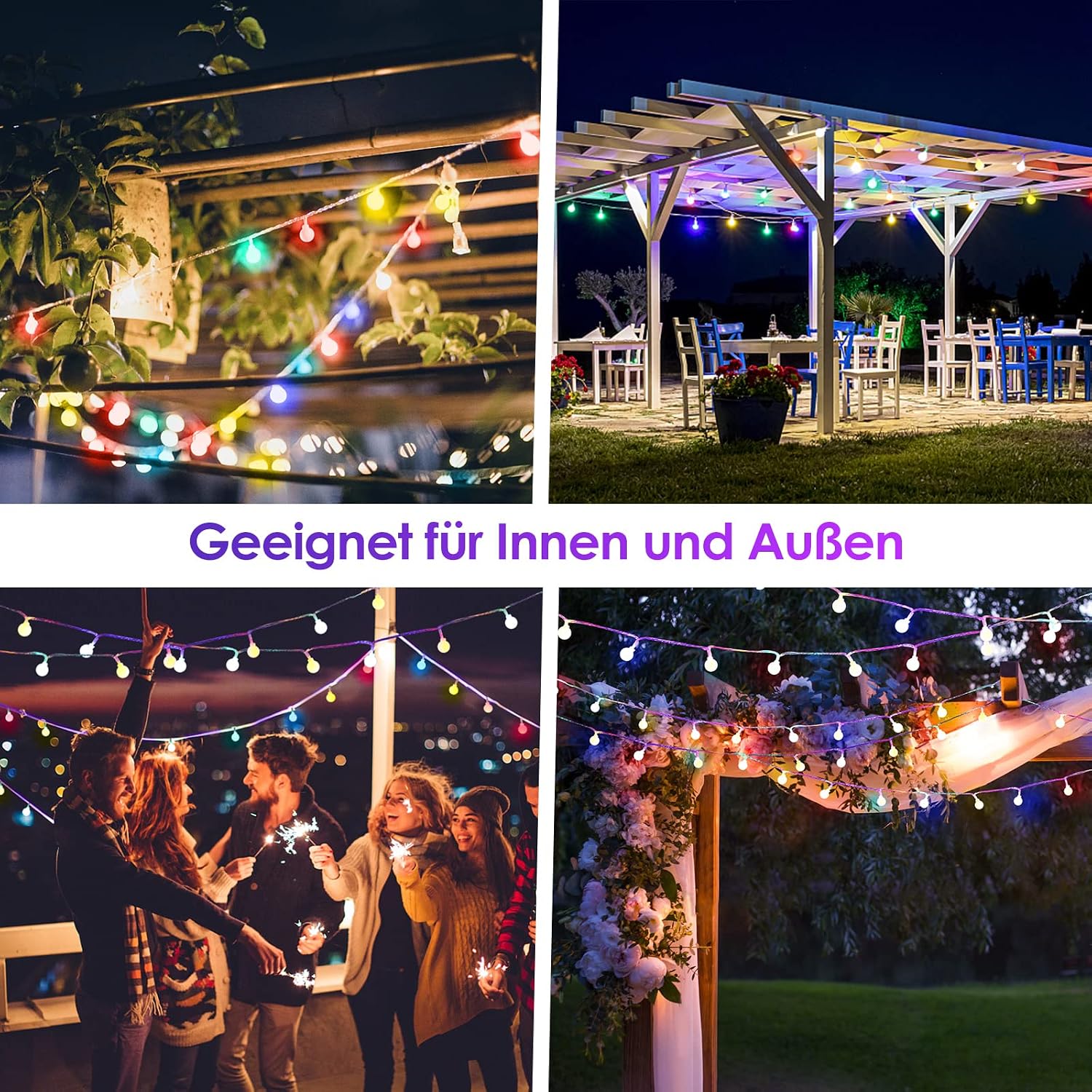 Detalle 2 de 200 LED RGB Lichterkette (27 m) mit Timer & Fernbedienung, IP44 – strombetrieben für Garten & innen