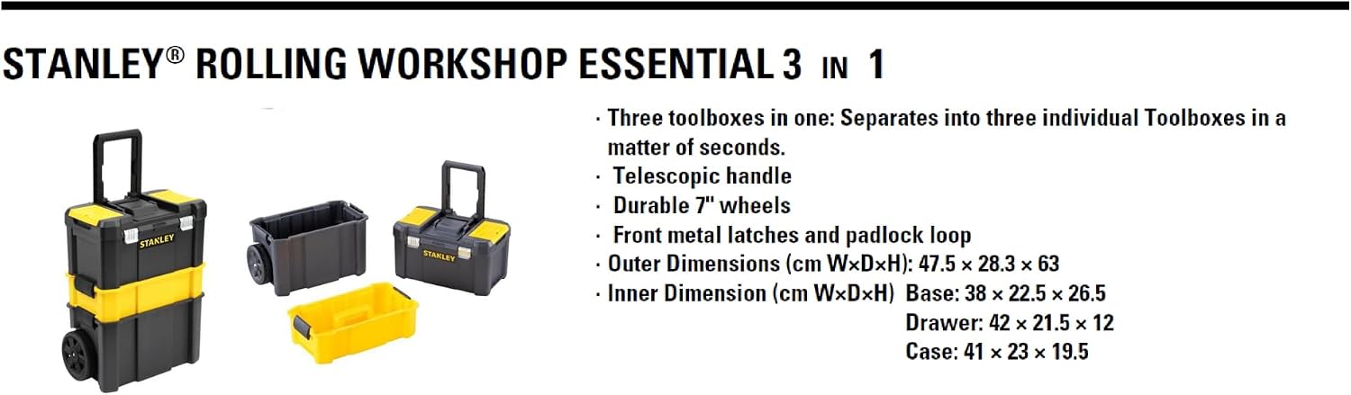 Detalle 2 de STANLEY Essential Rolling Workshop Toolbox STST1-80151: Cassettiera portatile a 3 livelli per attrezzi