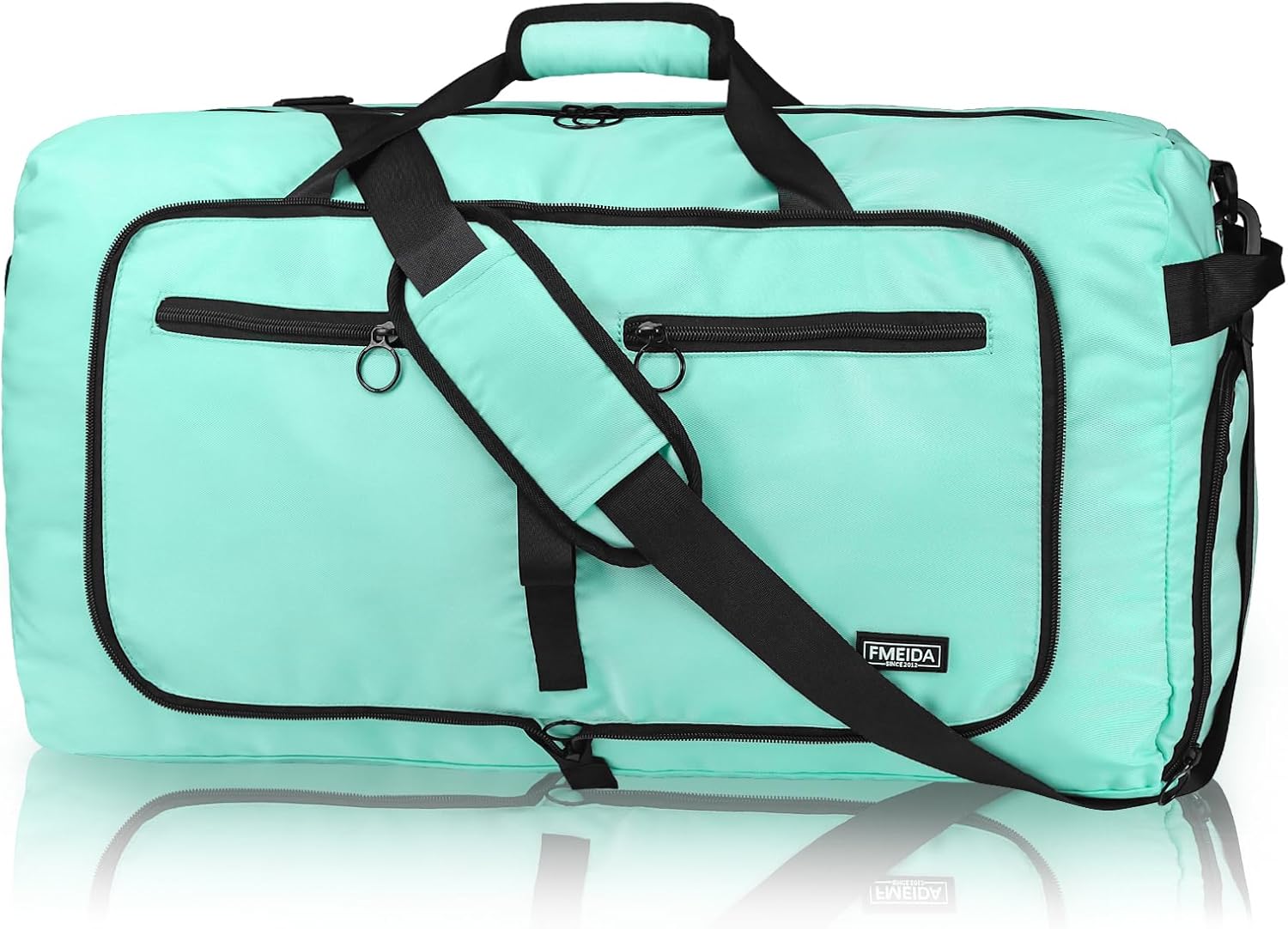 Detalle de Fmeida Reisetasche 65L (faltbar) mit Schuhfach – Duffle Bag & Kliniktasche in Mintgrün